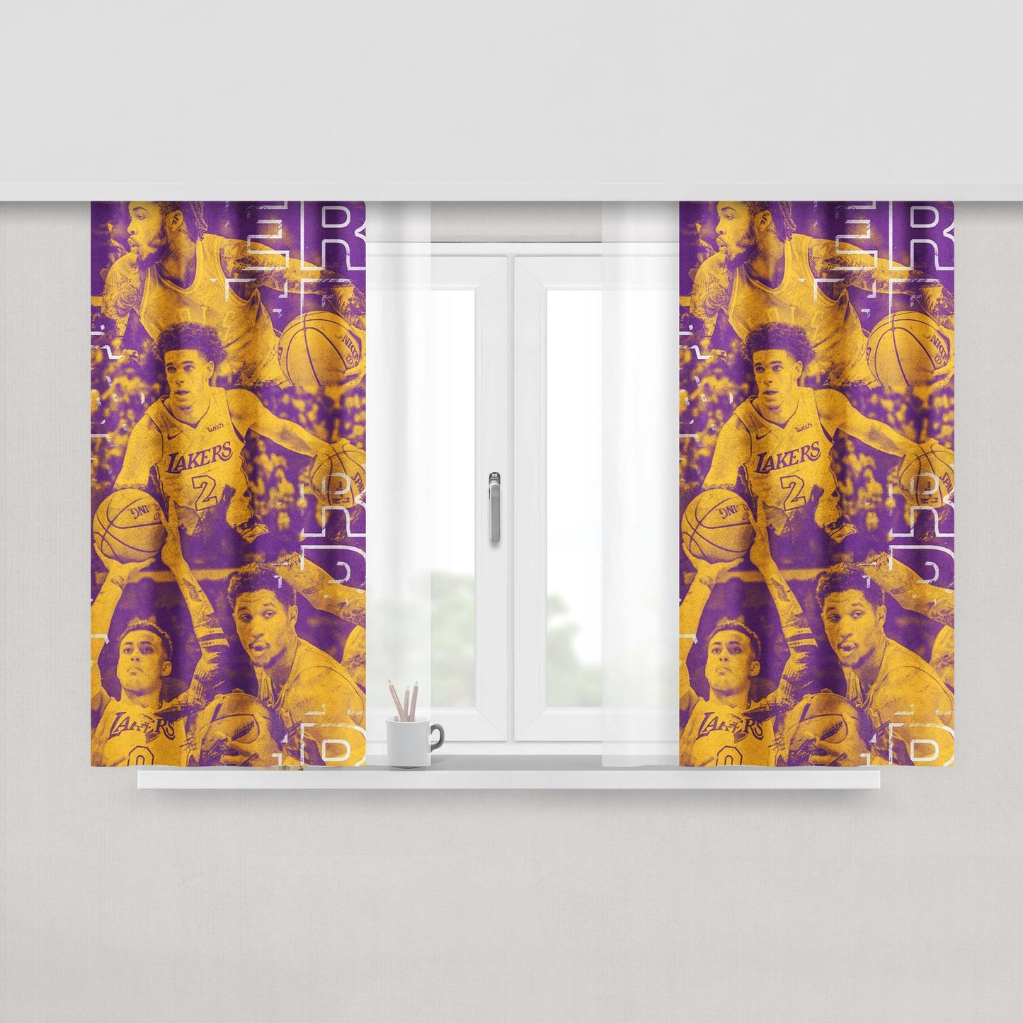 Lakers Vintage Photo Team Match Peach Skin Window Curtains