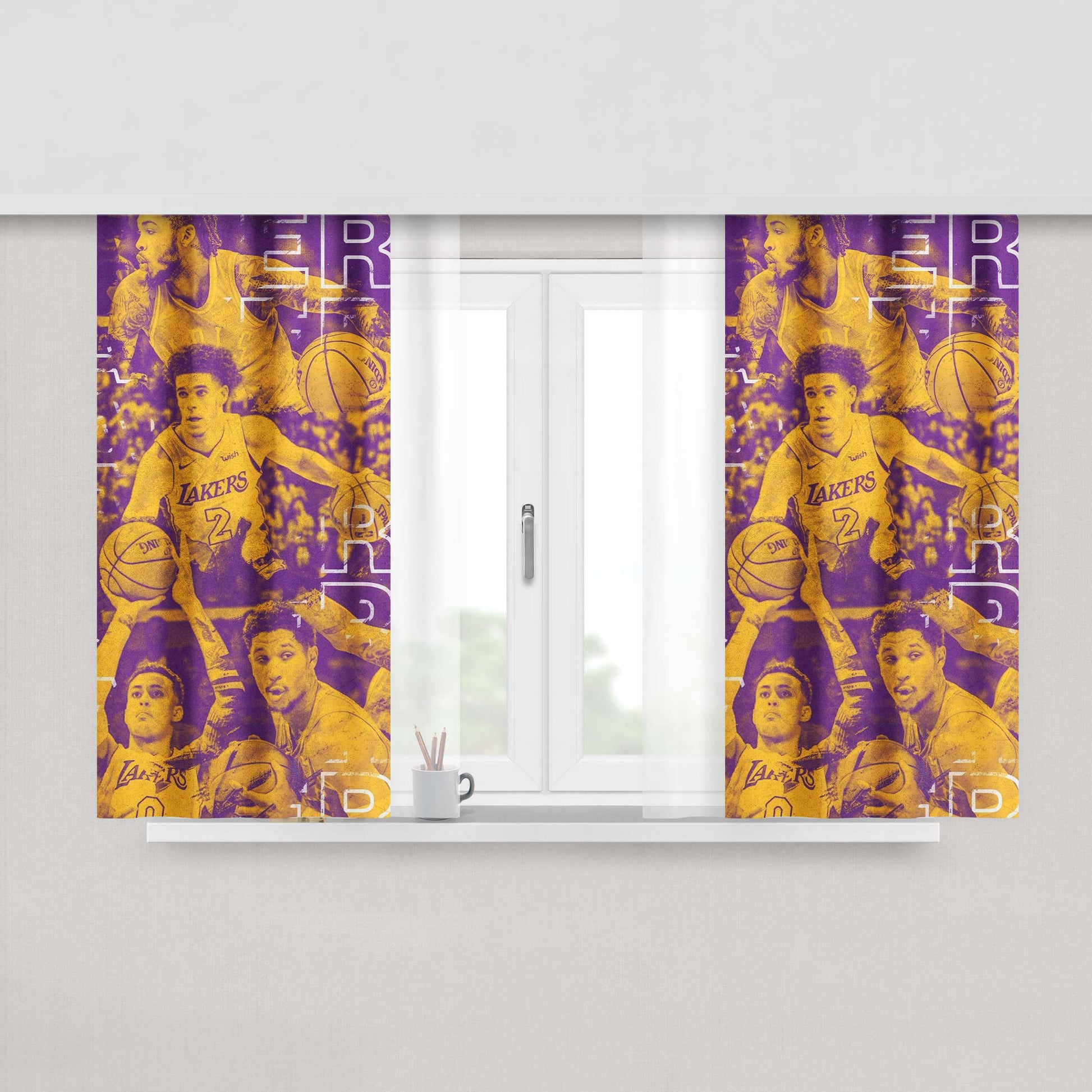 Lakers Vintage Photo Team Match Peach Skin Window Curtains