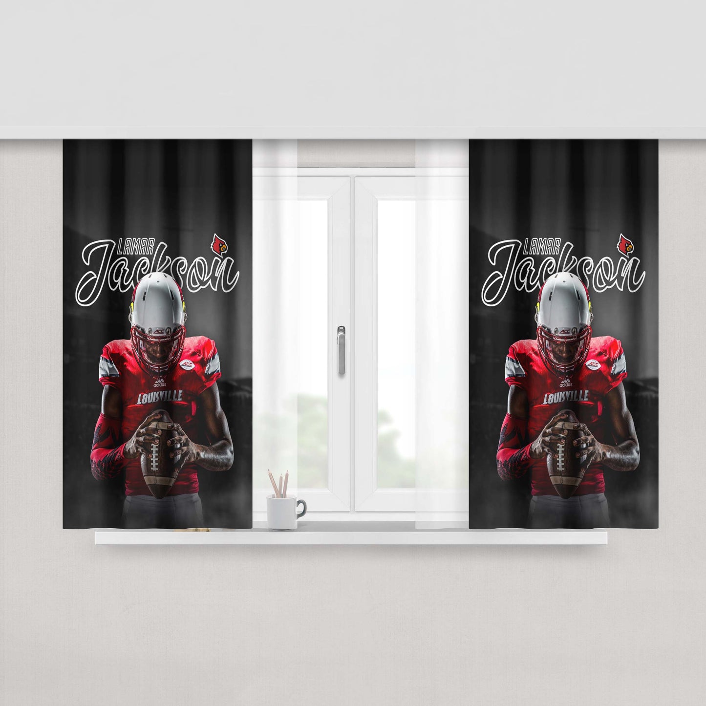 Lamar Jackson Louisville Peach Skin Window Curtains