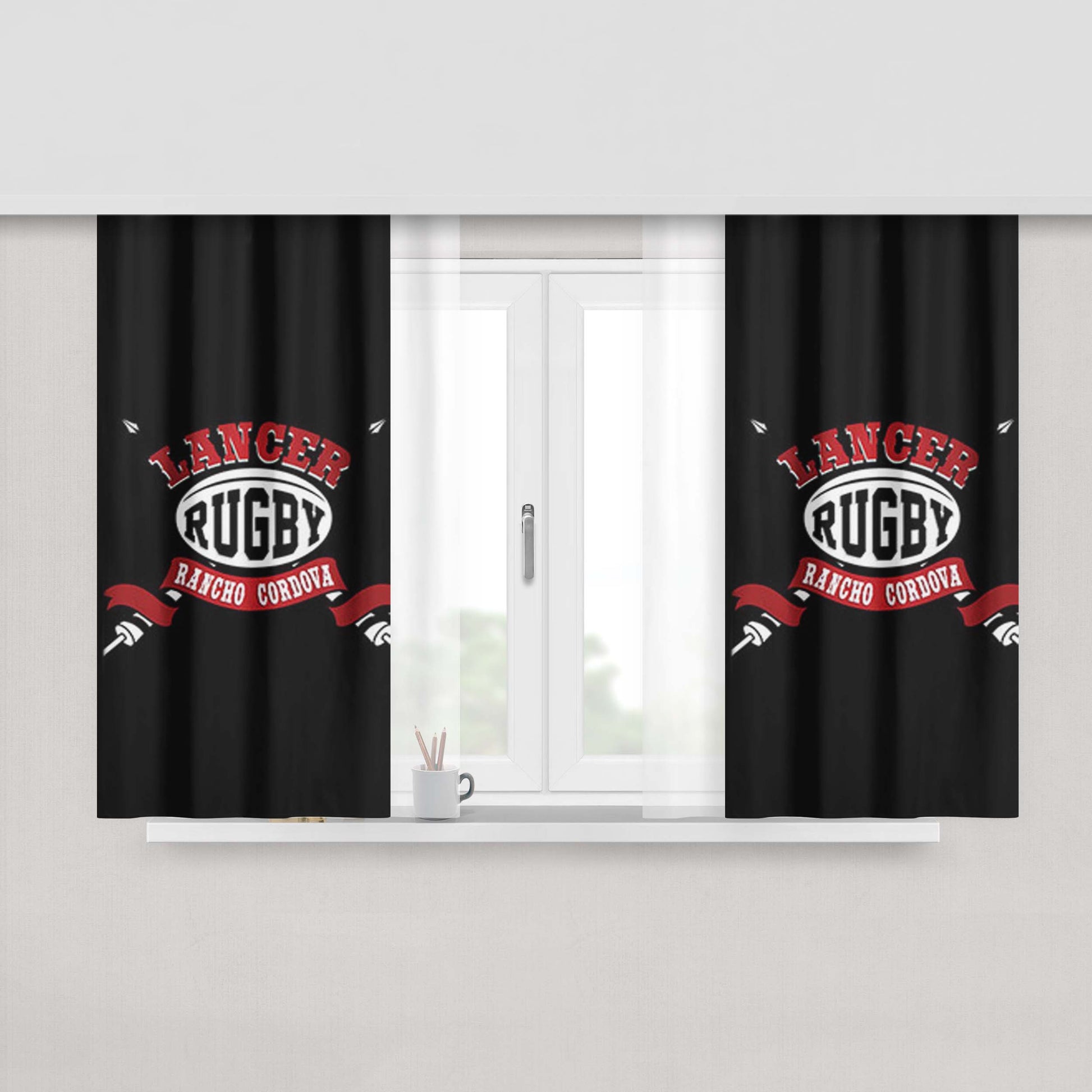 Lancer Rugby Logo Black Peach Skin Window Curtains