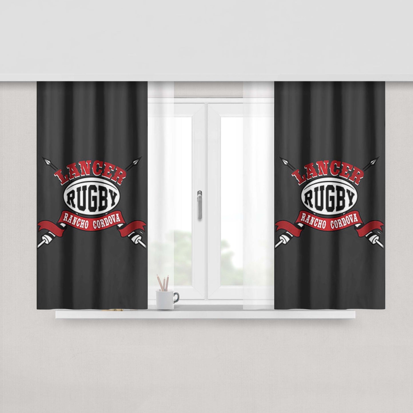 Lancer Rugby Logo Grey Peach Skin Window Curtains