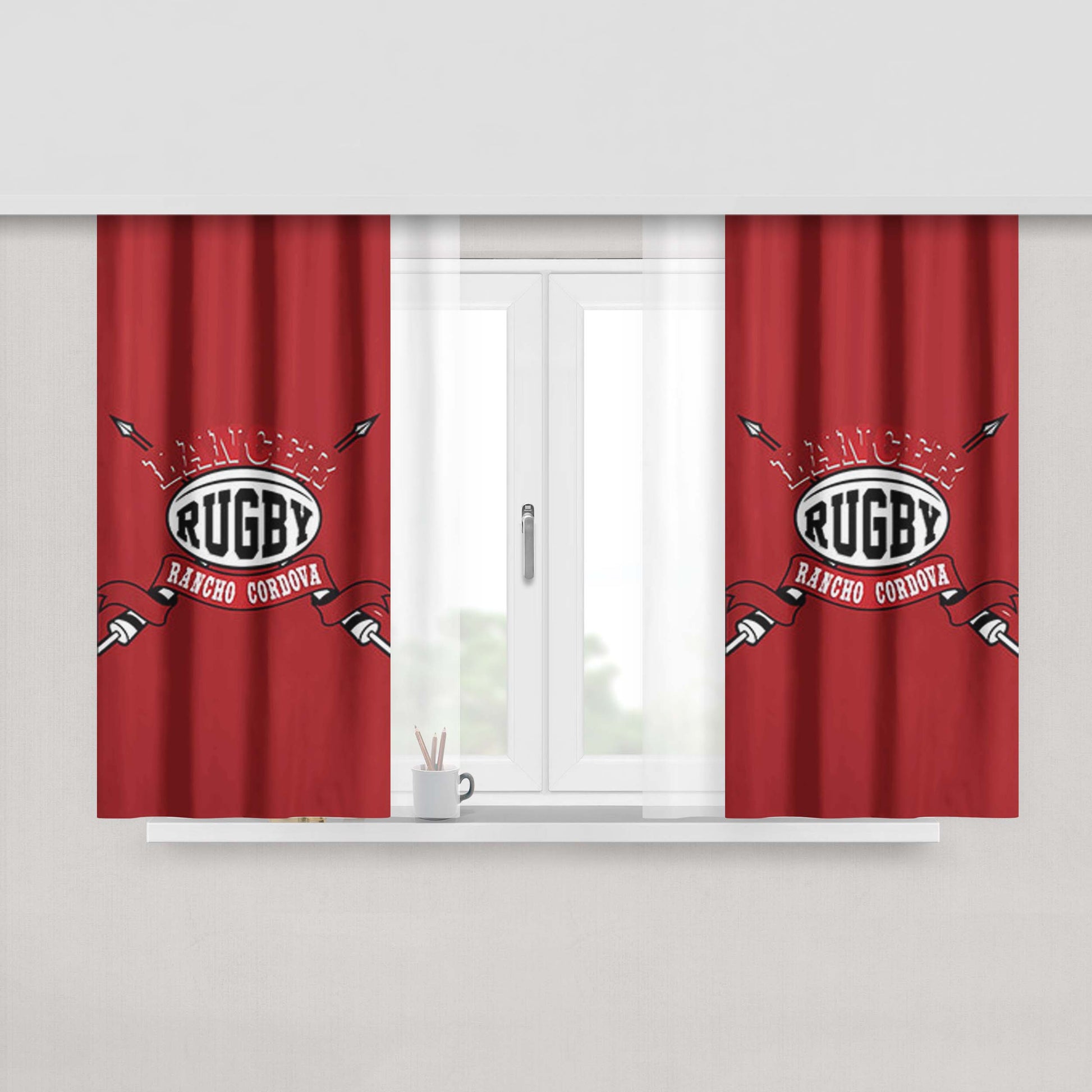 Lancer Rugby Logo Red Peach Skin Window Curtains