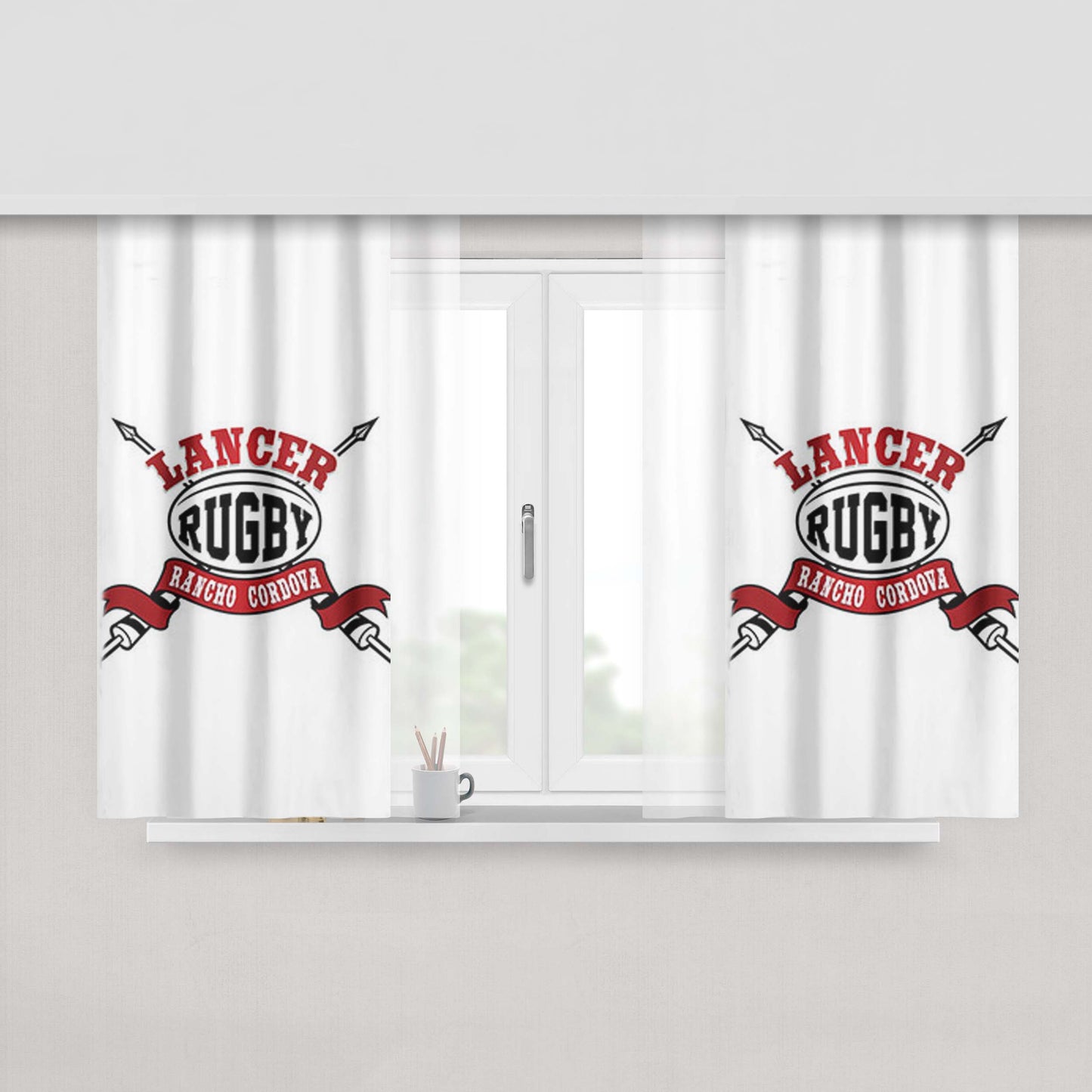 Lancer Rugby Logo Peach Skin Window Curtains