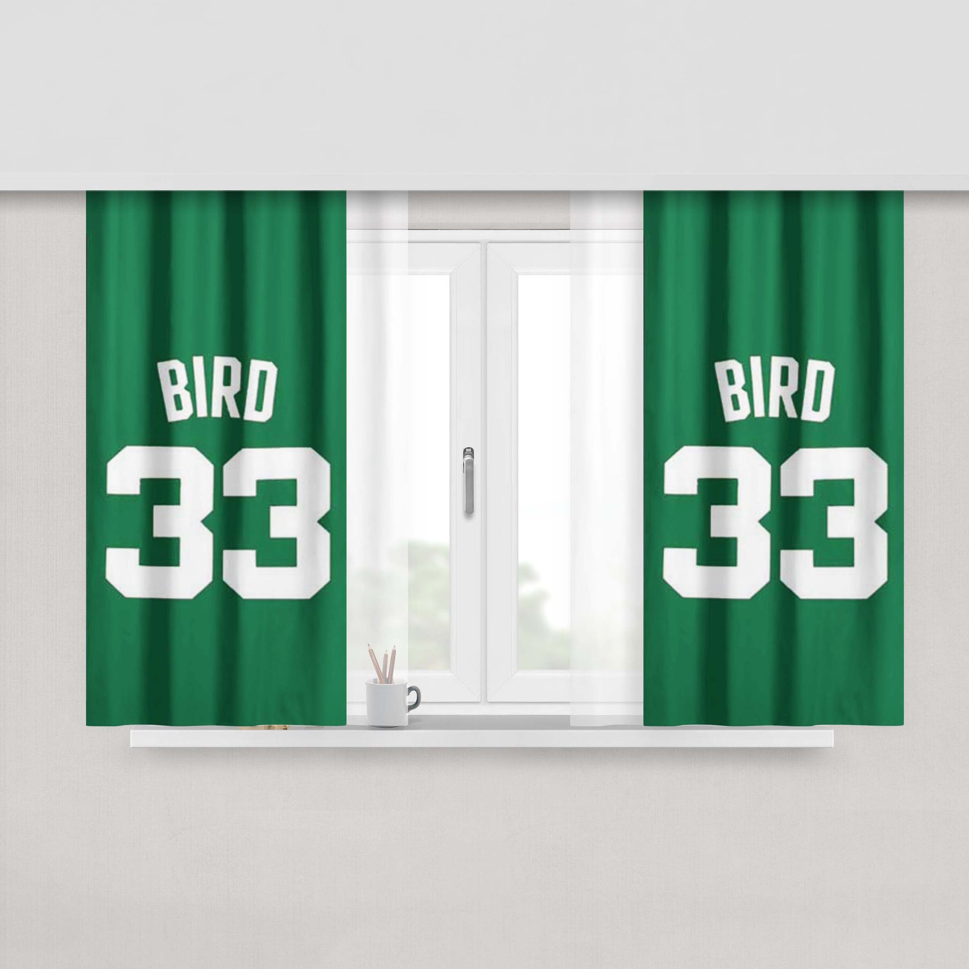 Larry Bird Jersey Green Peach Skin Window Curtains