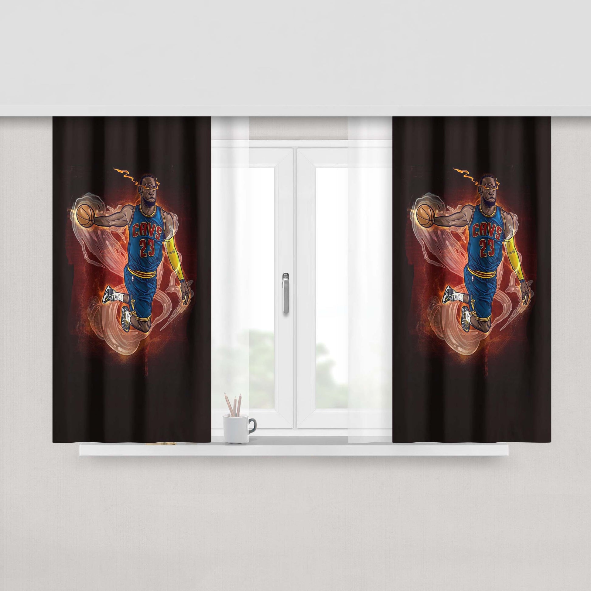 Lebron James Heat Illustration Peach Skin Window Curtains