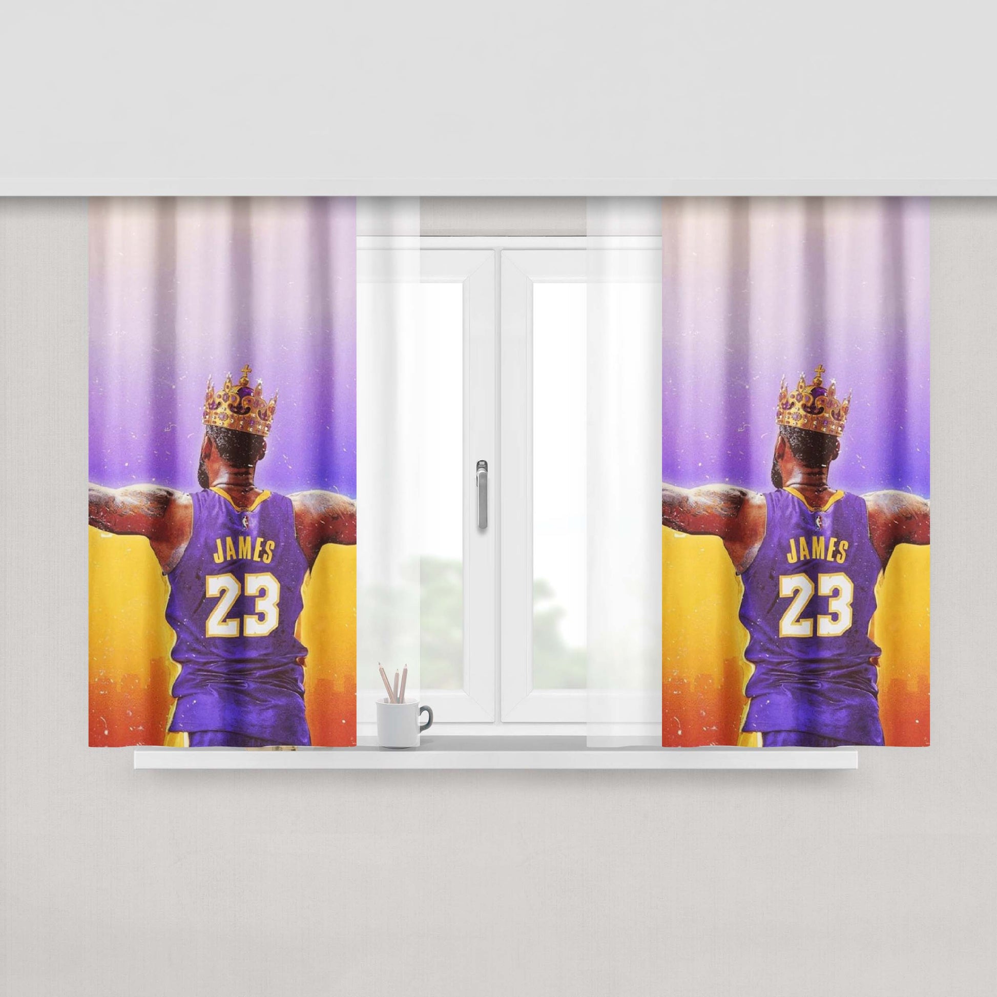 Lebron James Lakers Crown Peach Skin Window Curtains