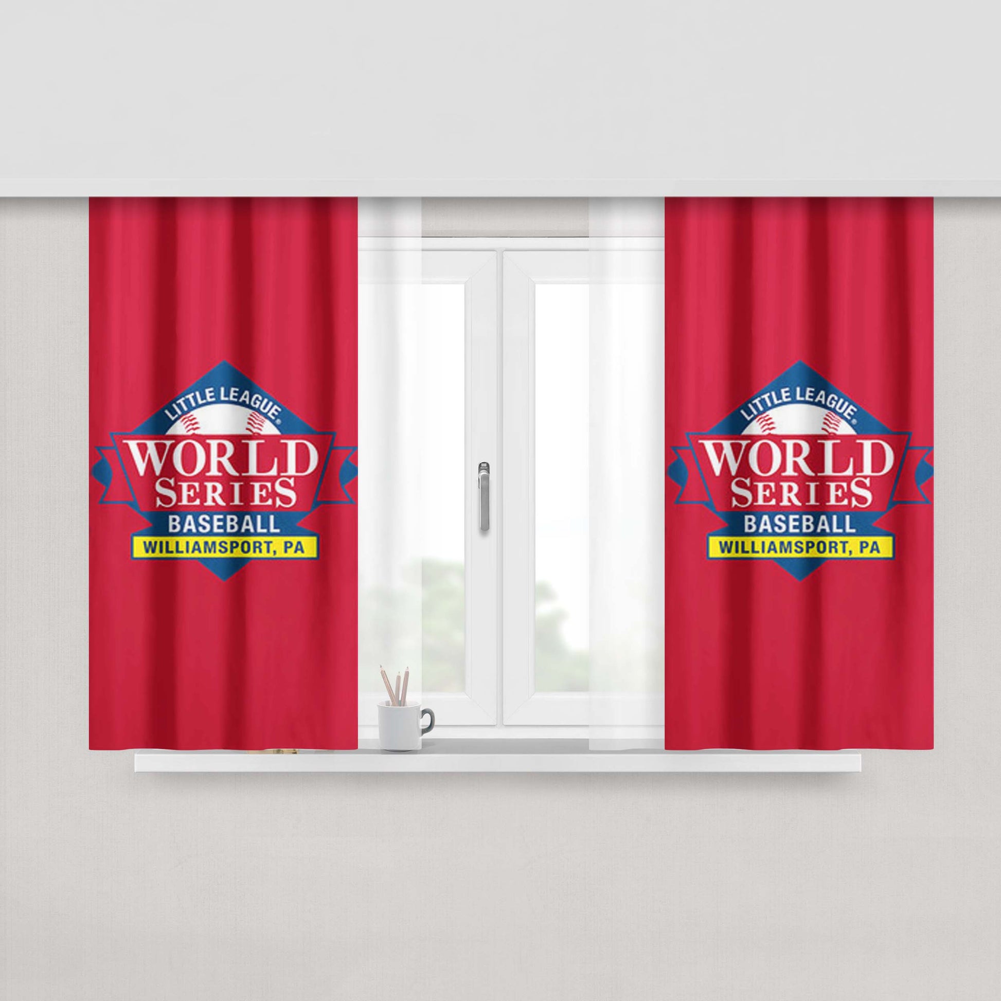 Little Lague World Series Baseball Logo Red Peach Skin Window Curtains