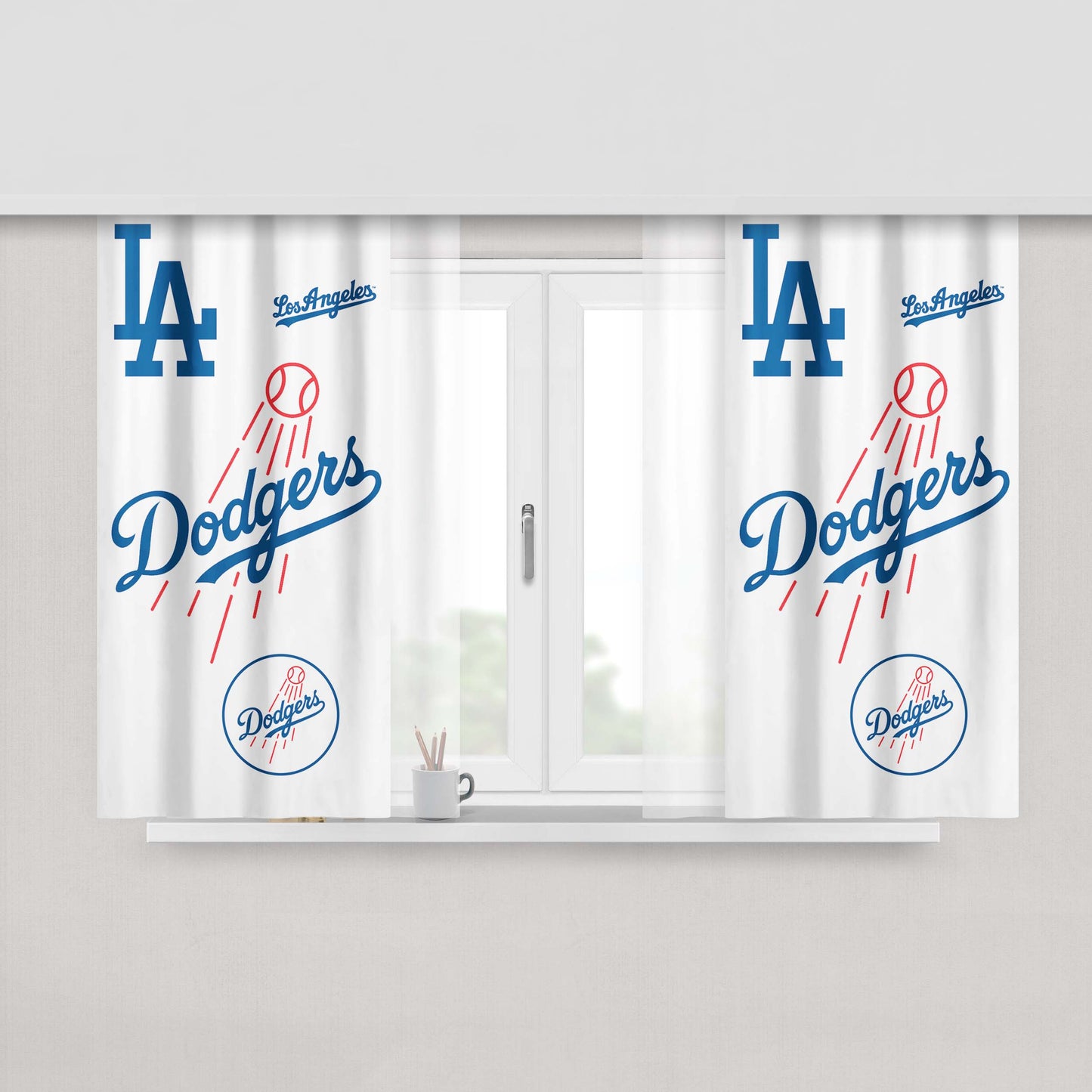 Los Angeles Dodgers All Logo Peach Skin Window Curtains