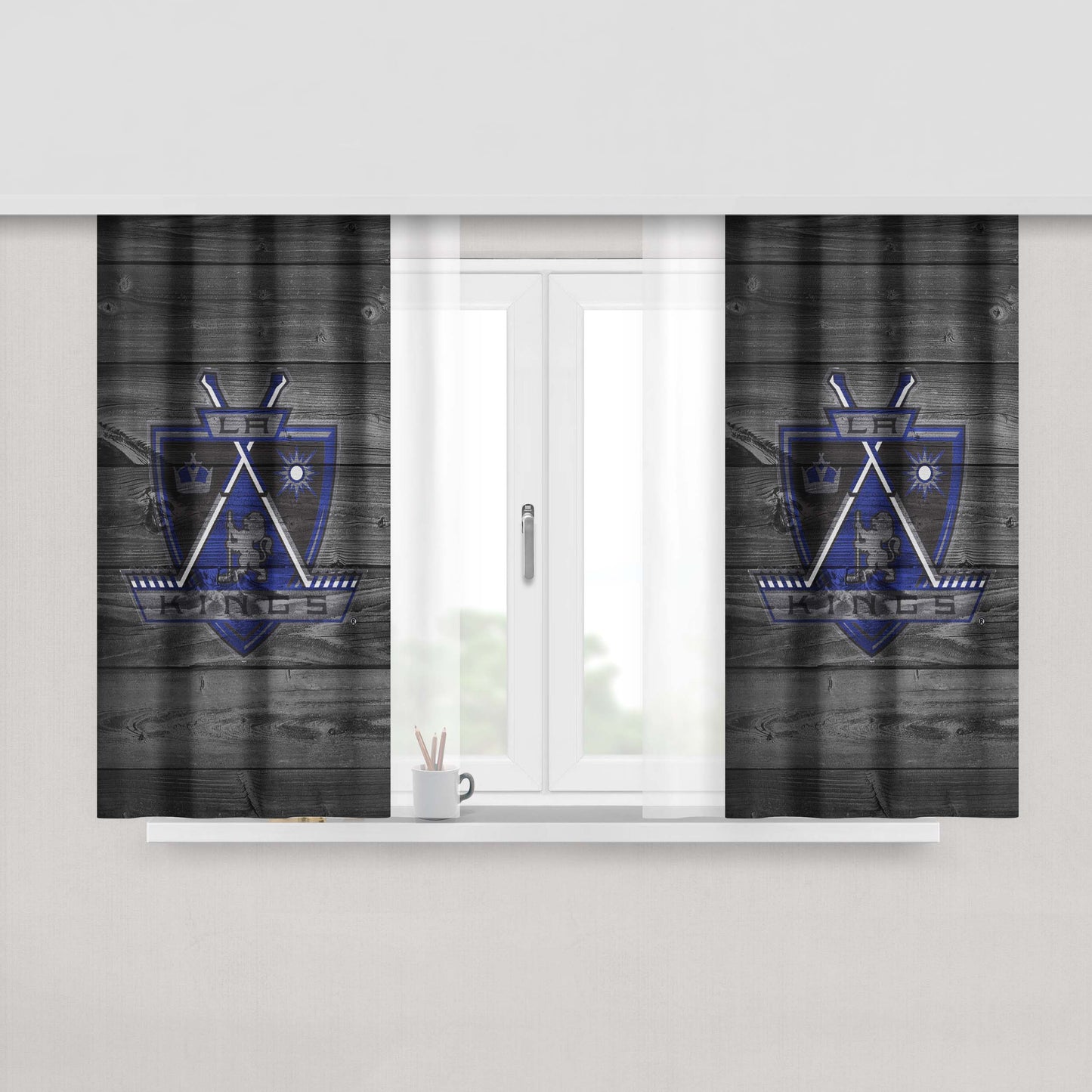 Los Angeles Kings Nhl Logo Dark Wood Peach Skin Window Curtains