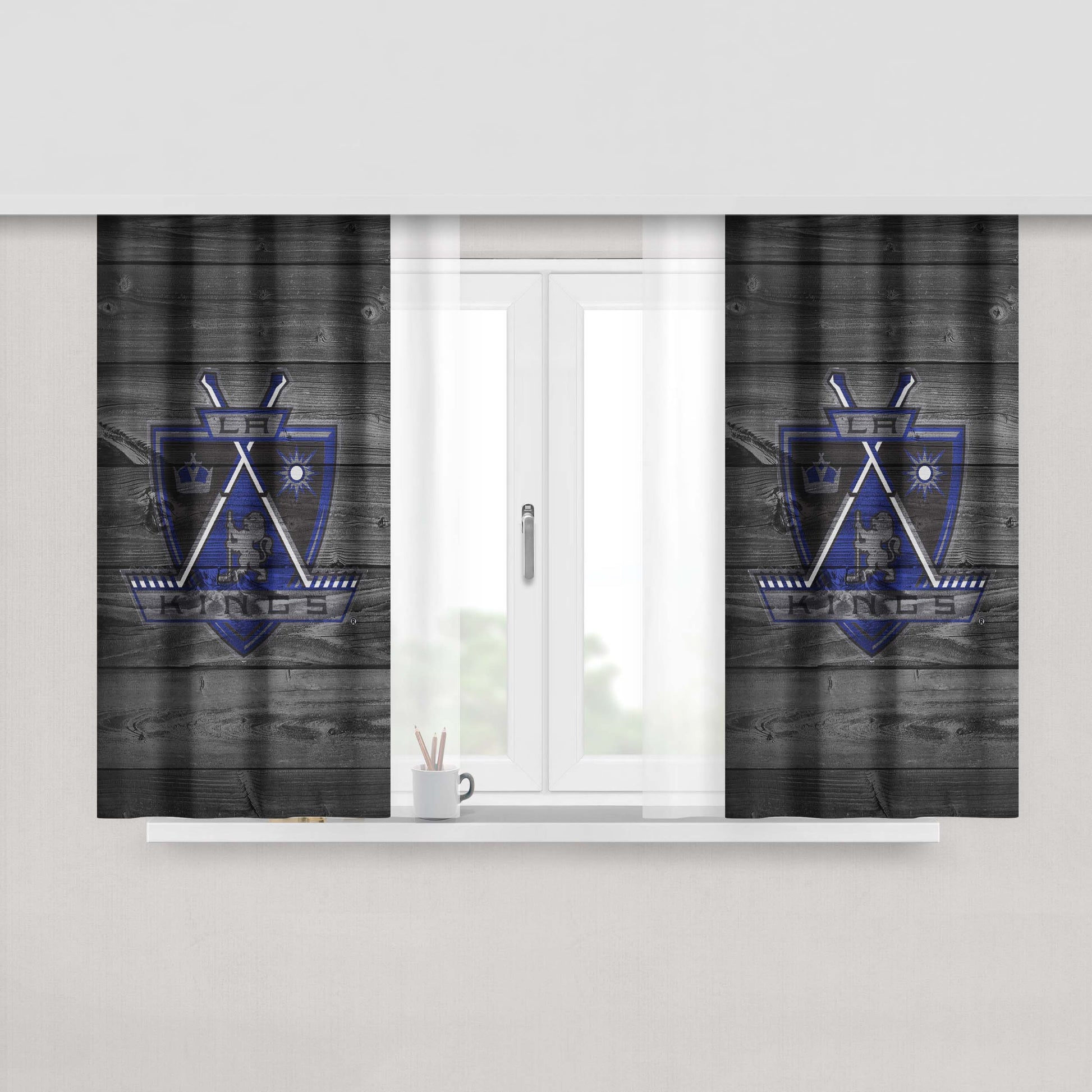 Los Angeles Kings Nhl Logo Dark Wood Peach Skin Window Curtains