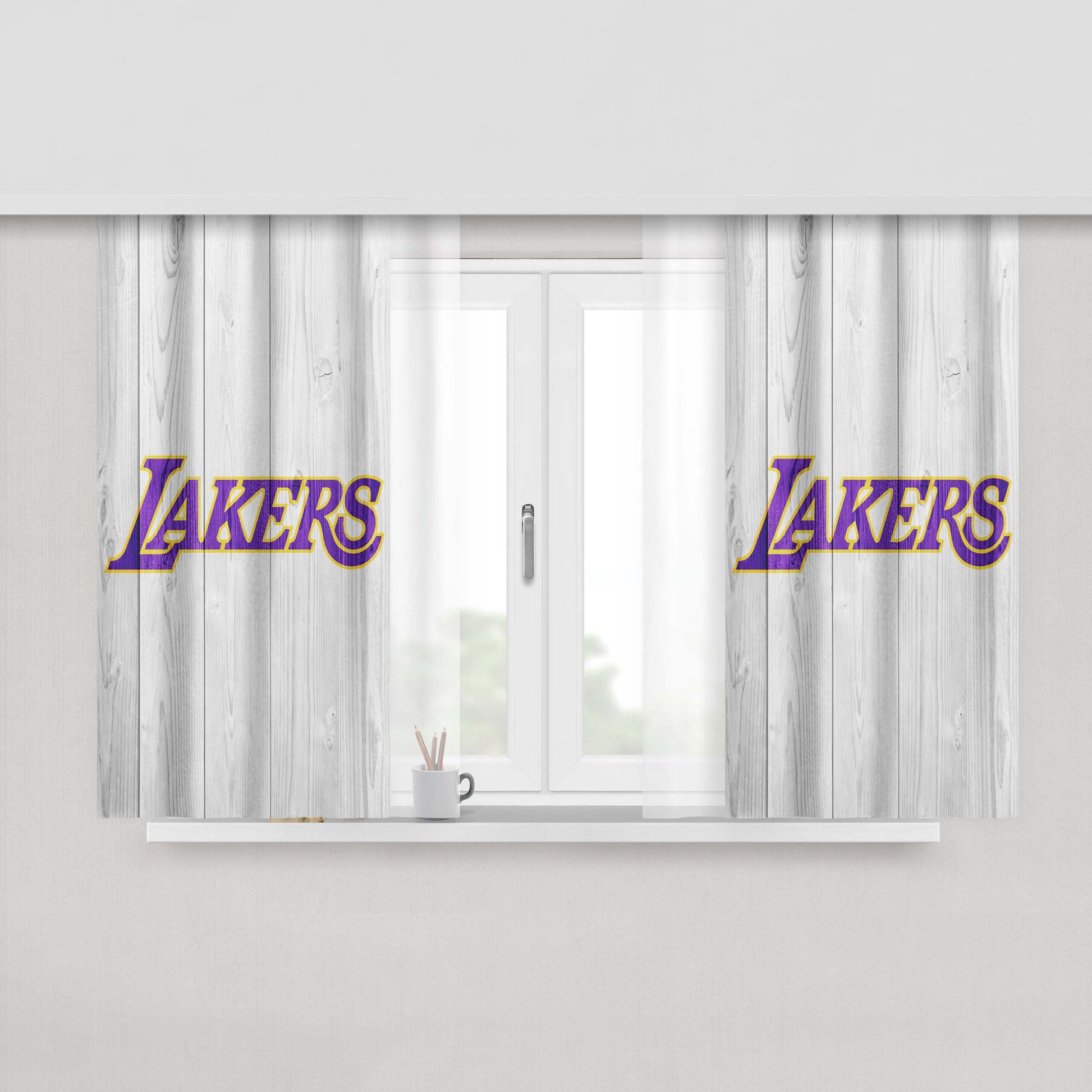 Los Angeles Lakers Nba Logo White Wood W Peach Skin Window Curtains