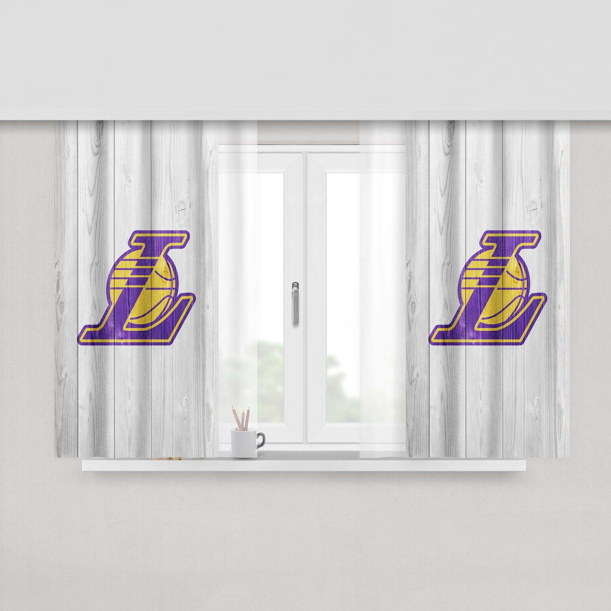 Los Angeles Lakers Nba Logo White Wood Wallpaper 2 Peach Skin Window Curtains