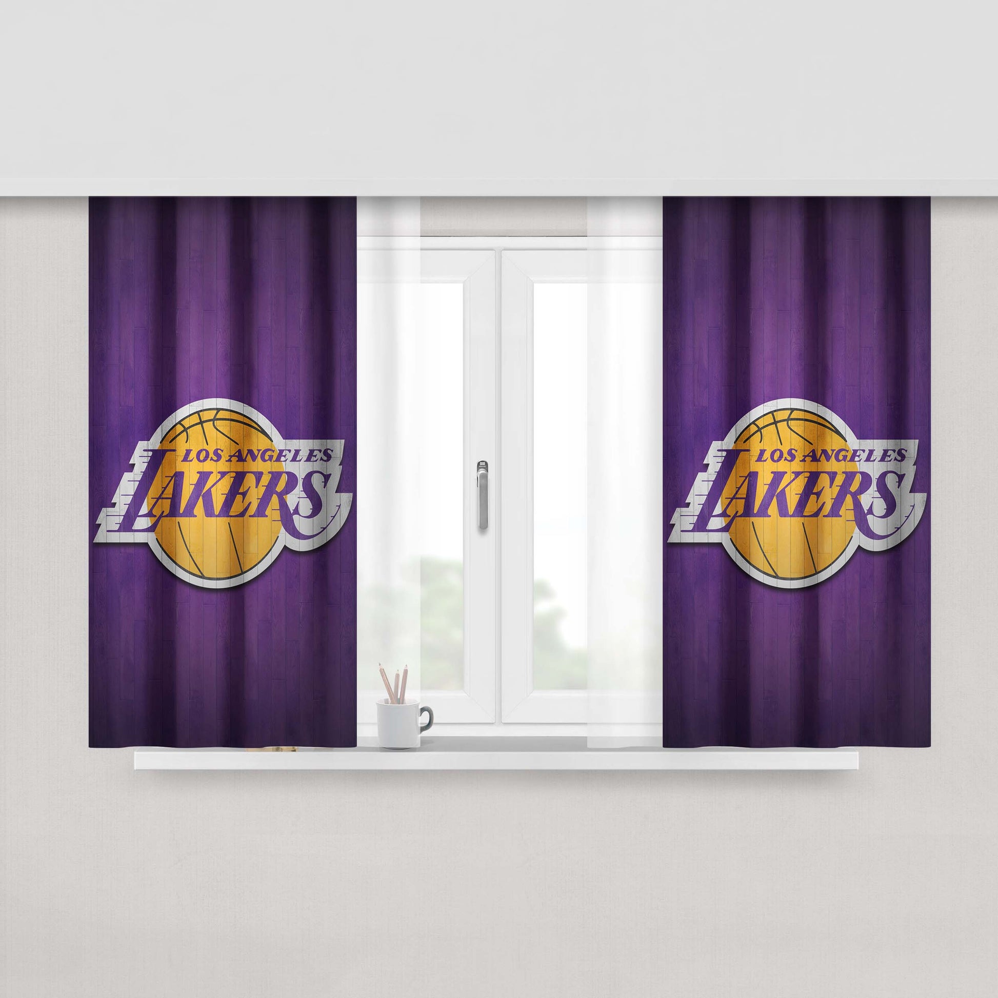 Los Angeles Lakers Wood Logo Peach Skin Window Curtains
