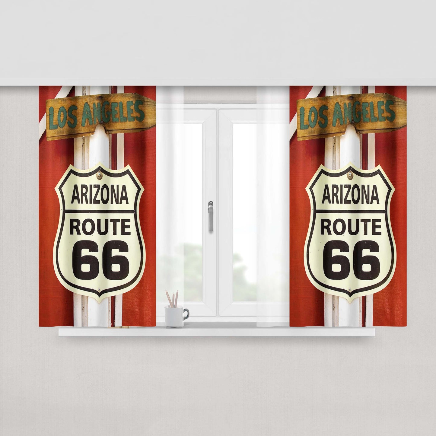 Los Angeles Route 66 Peach Skin Window Curtains