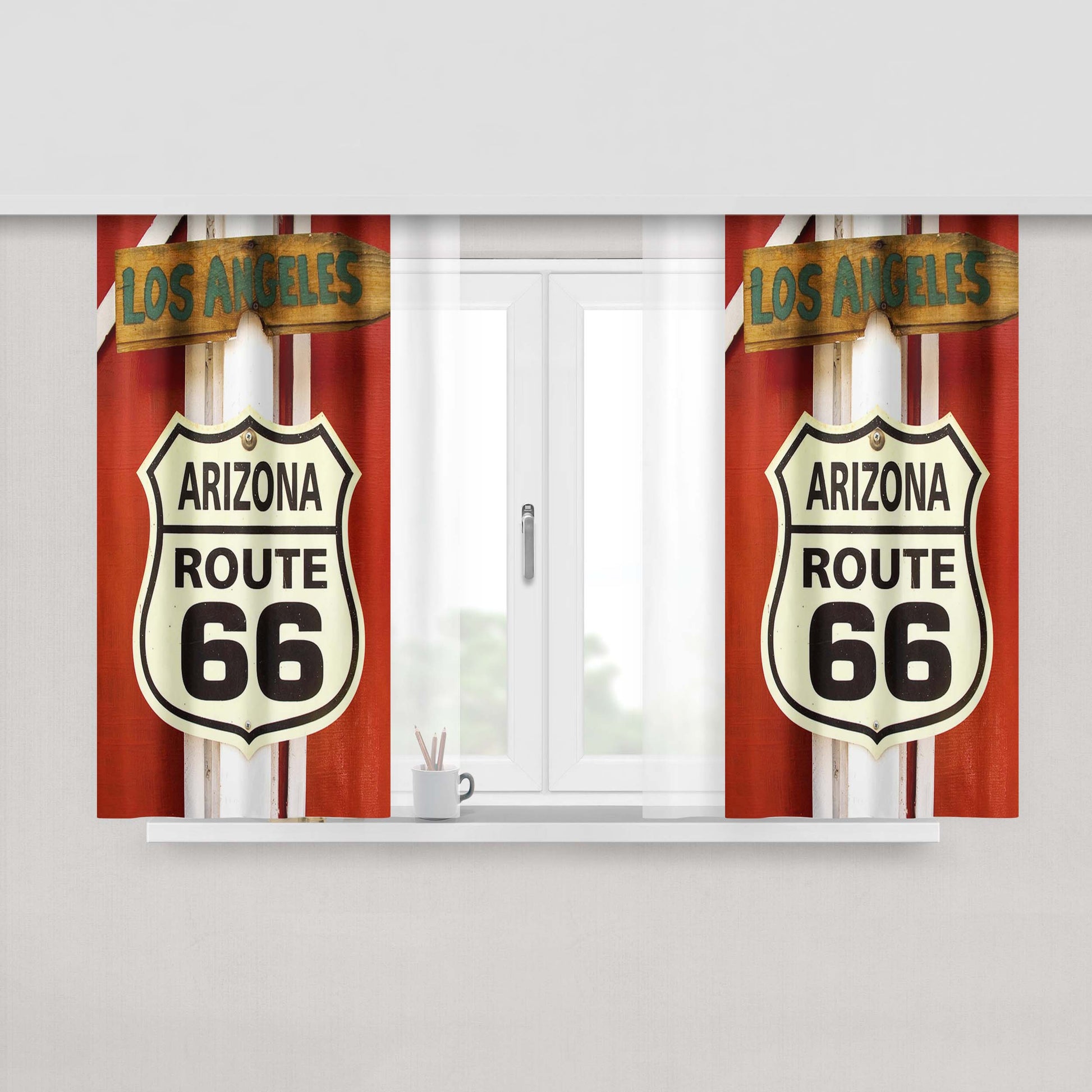 Los Angeles Route 66 Peach Skin Window Curtains