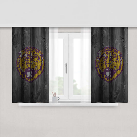 Lsu Tiger Purple Logo Dark Wood Peach Skin Window Curtains