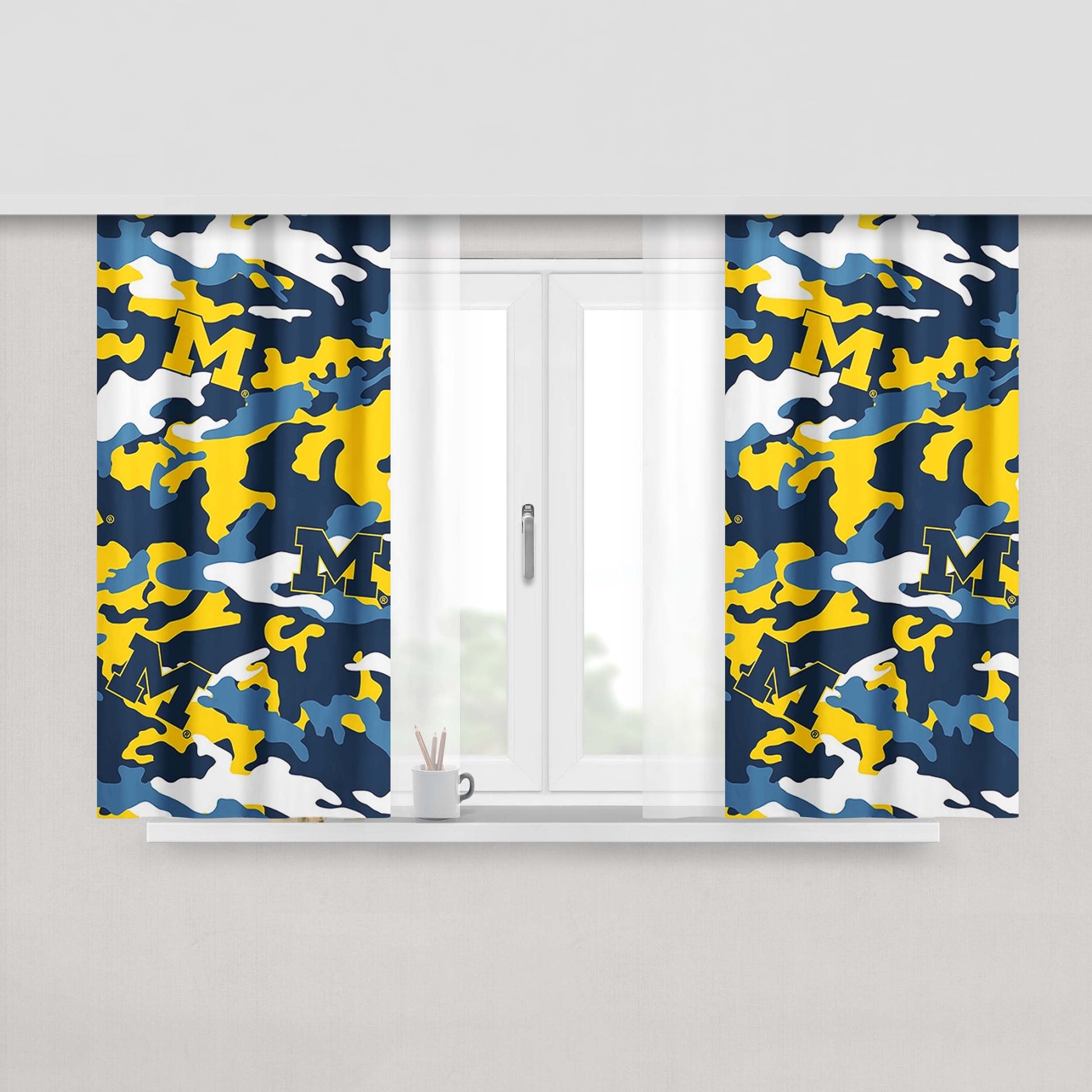 M Michigan Logo Camouflage Peach Skin Window Curtains