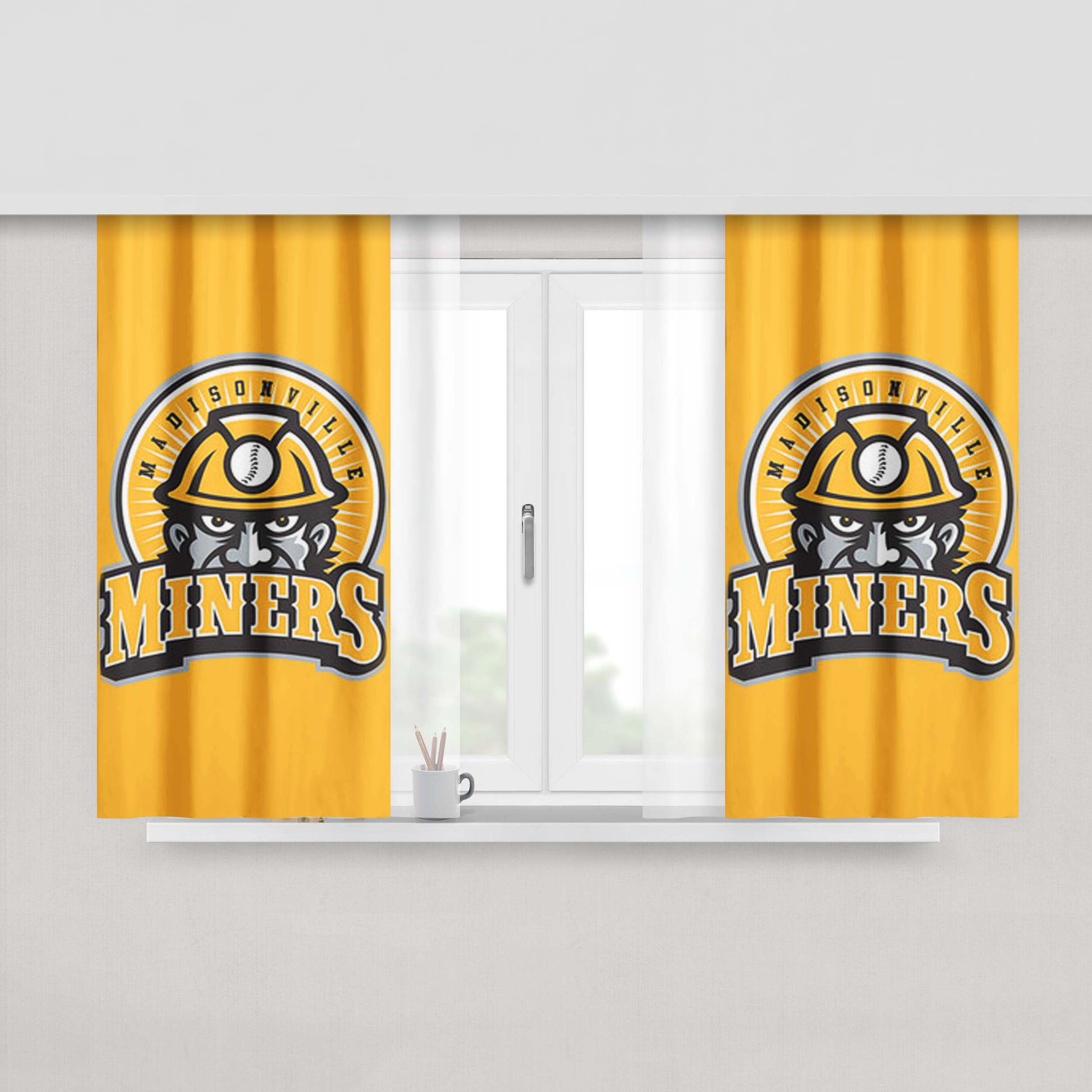 Madisonn Ville Miner Baseball Logo Gold Peach Skin Window Curtains