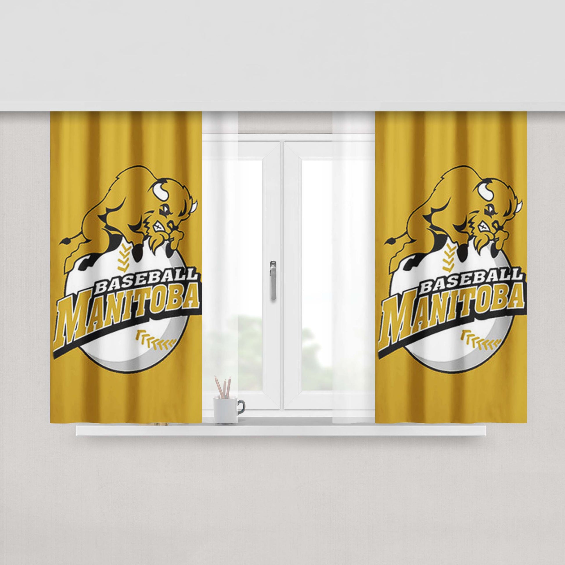 Manitoba Baseball Logo Gold Peach Skin Window Curtains