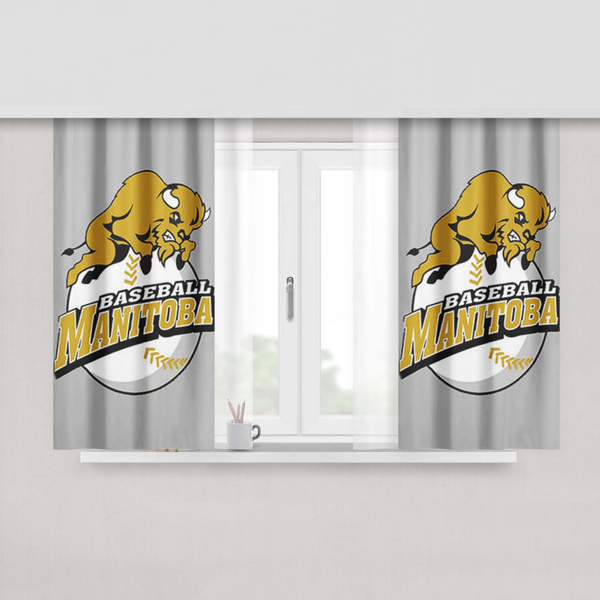 Manitoba Baseball Logo Gray Peach Skin Window Curtains