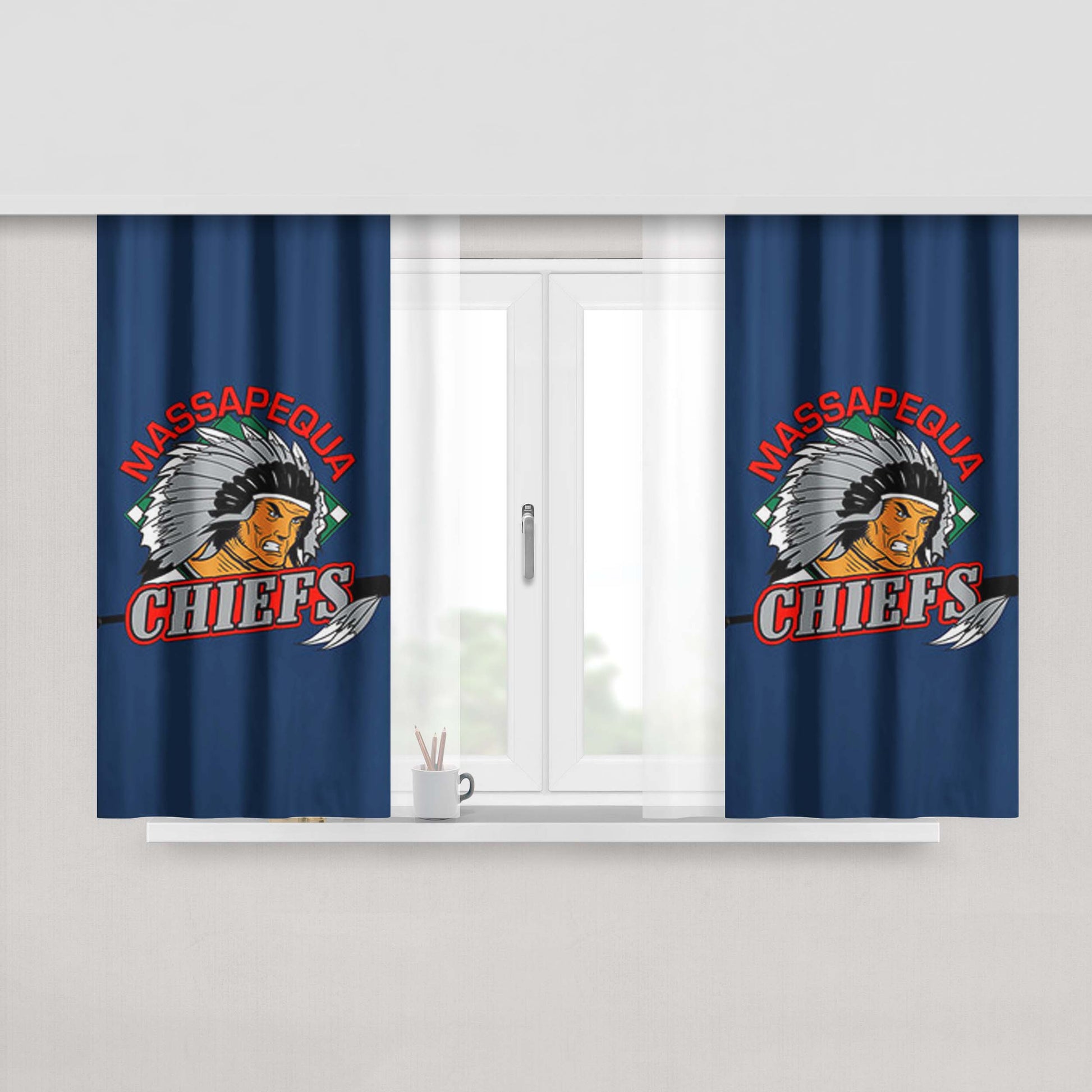 Massapequa Chiefs Baseball Logo Blue Peach Skin Window Curtains