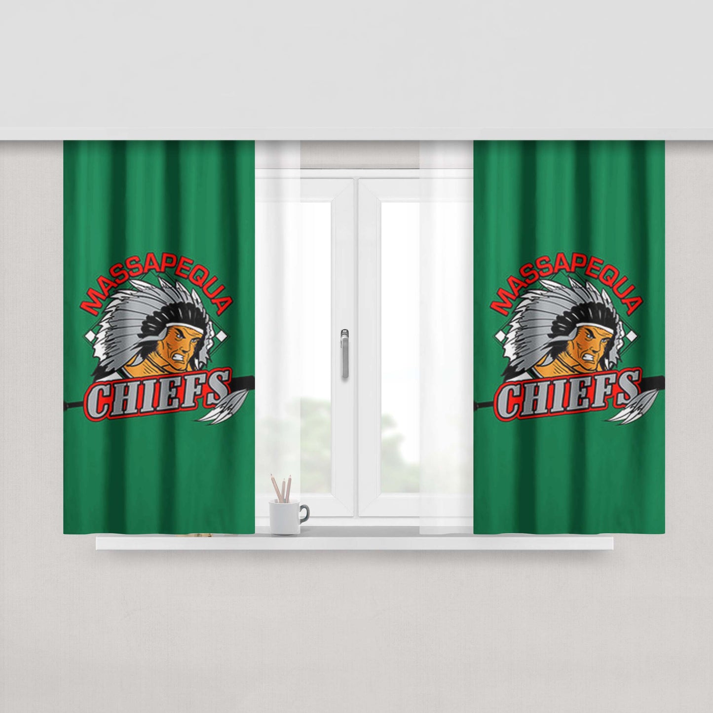 Massapequa Chiefs Baseball Logo Green Peach Skin Window Curtains
