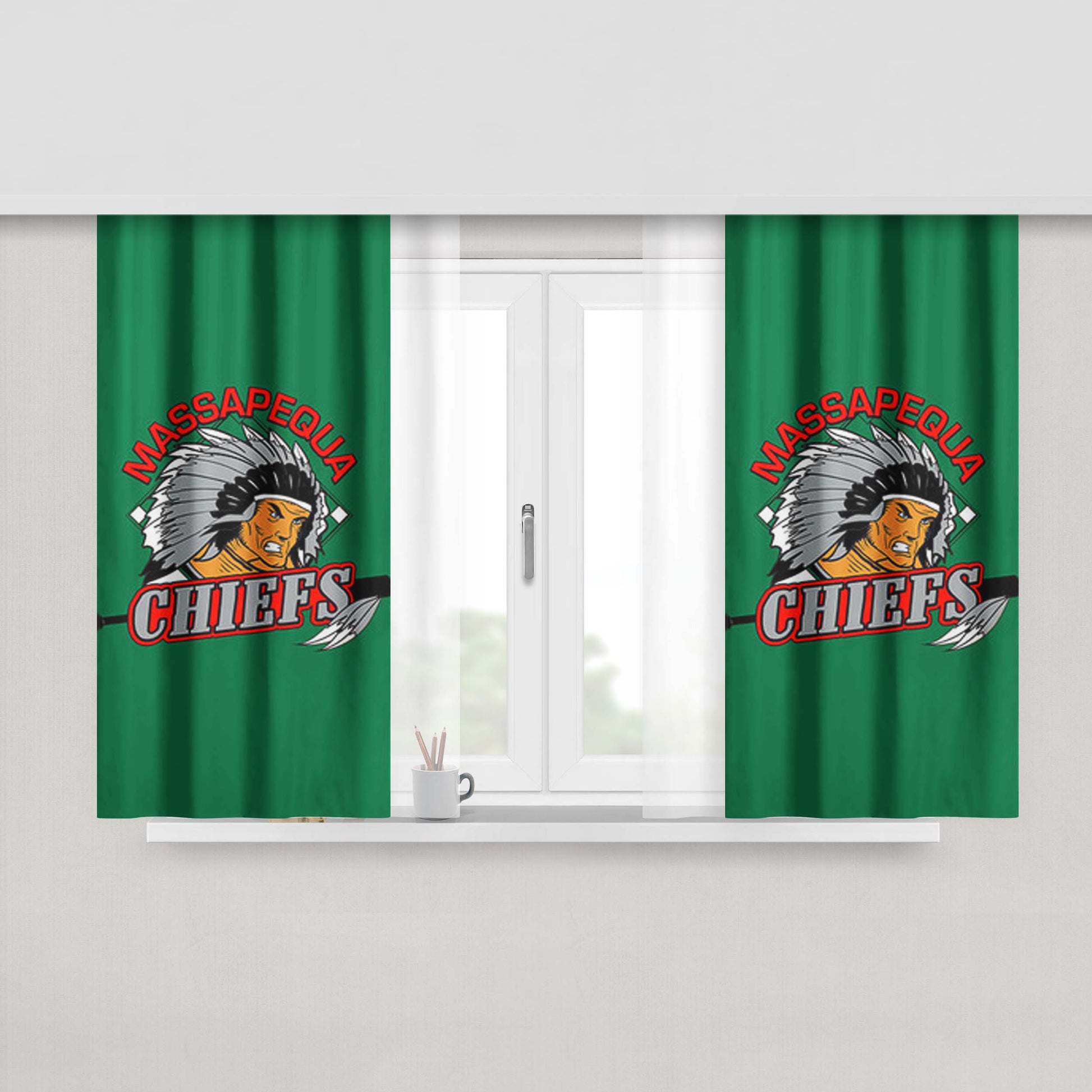 Massapequa Chiefs Baseball Logo Green Peach Skin Window Curtains