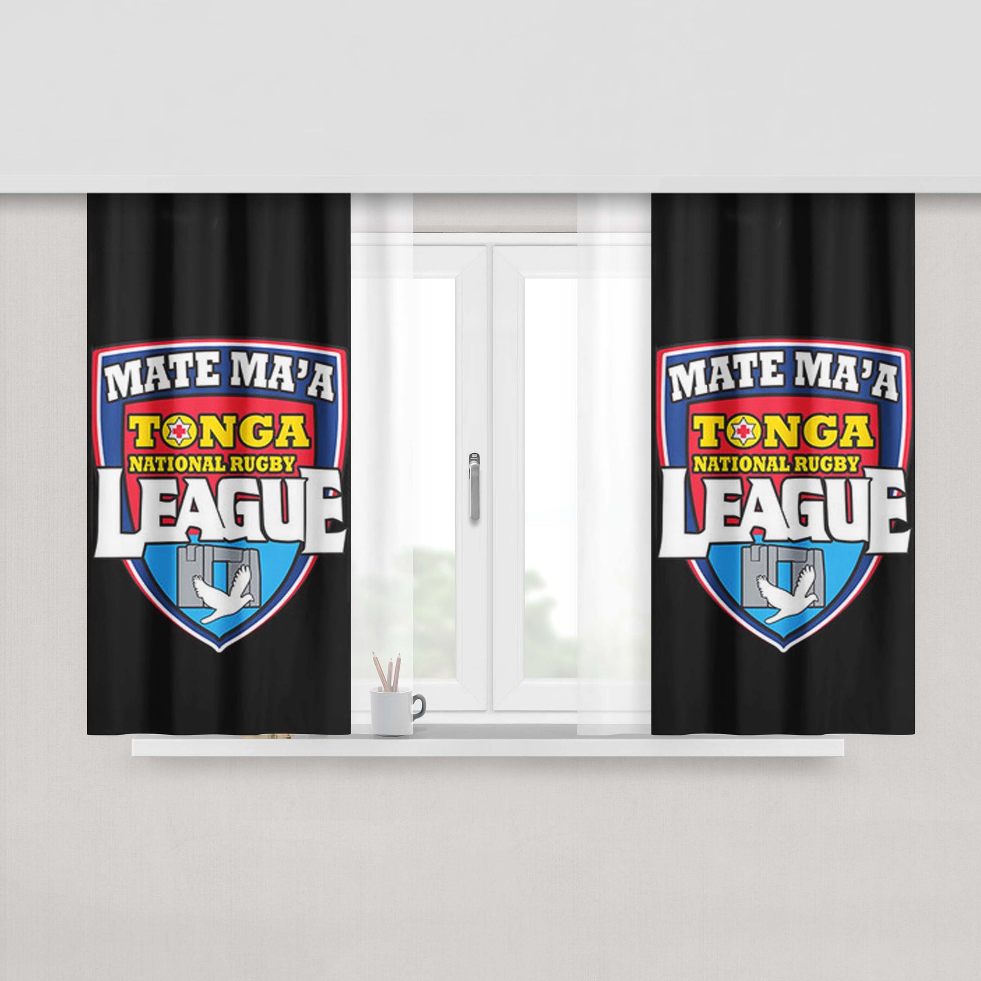Mate Ma'A League Logo Black Peach Skin Window Curtains