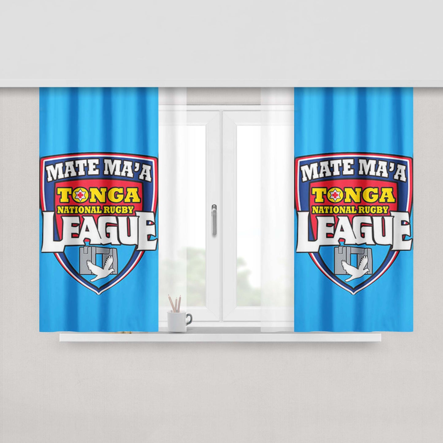Mate Ma'A League Logo Blue Peach Skin Window Curtains