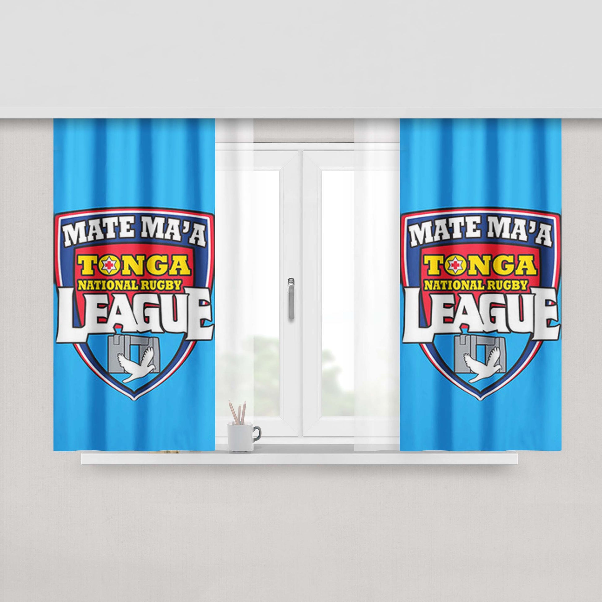 Mate Ma'A League Logo Blue Peach Skin Window Curtains