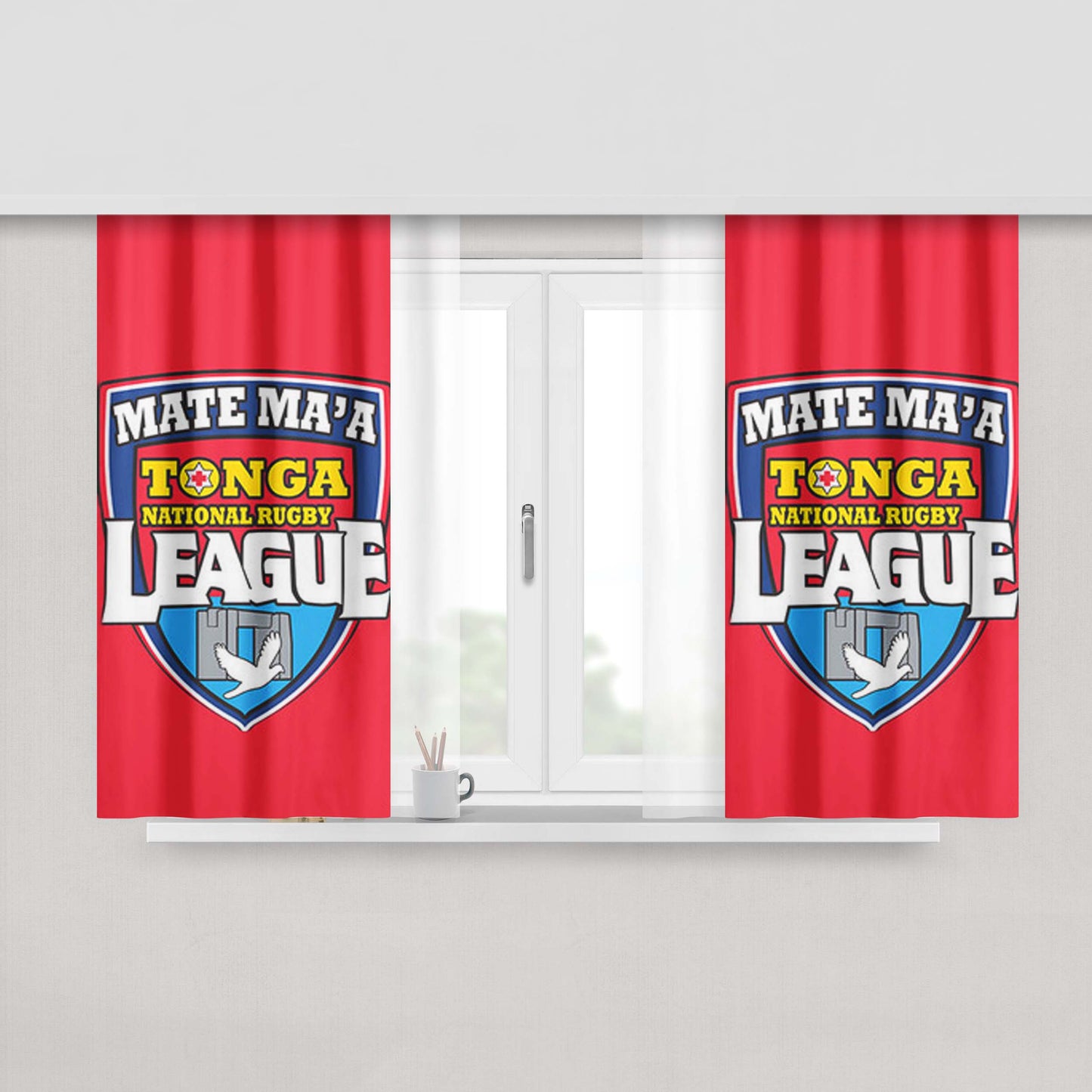 Mate Ma'A League Logo Red Peach Skin Window Curtains