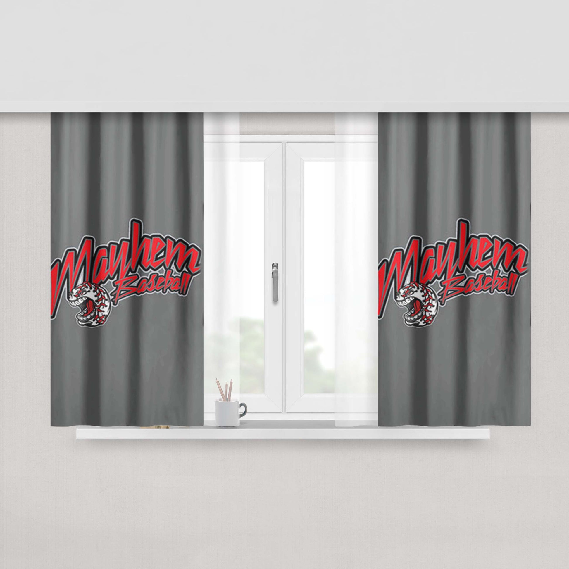 Mayhem Baseball Logo Gray Peach Skin Window Curtains