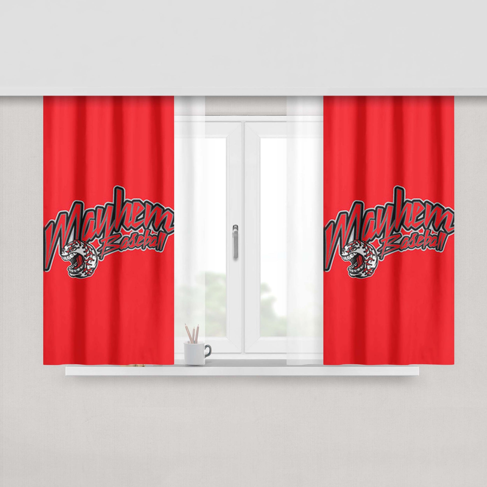 Mayhem Baseball Logo Red Peach Skin Window Curtains