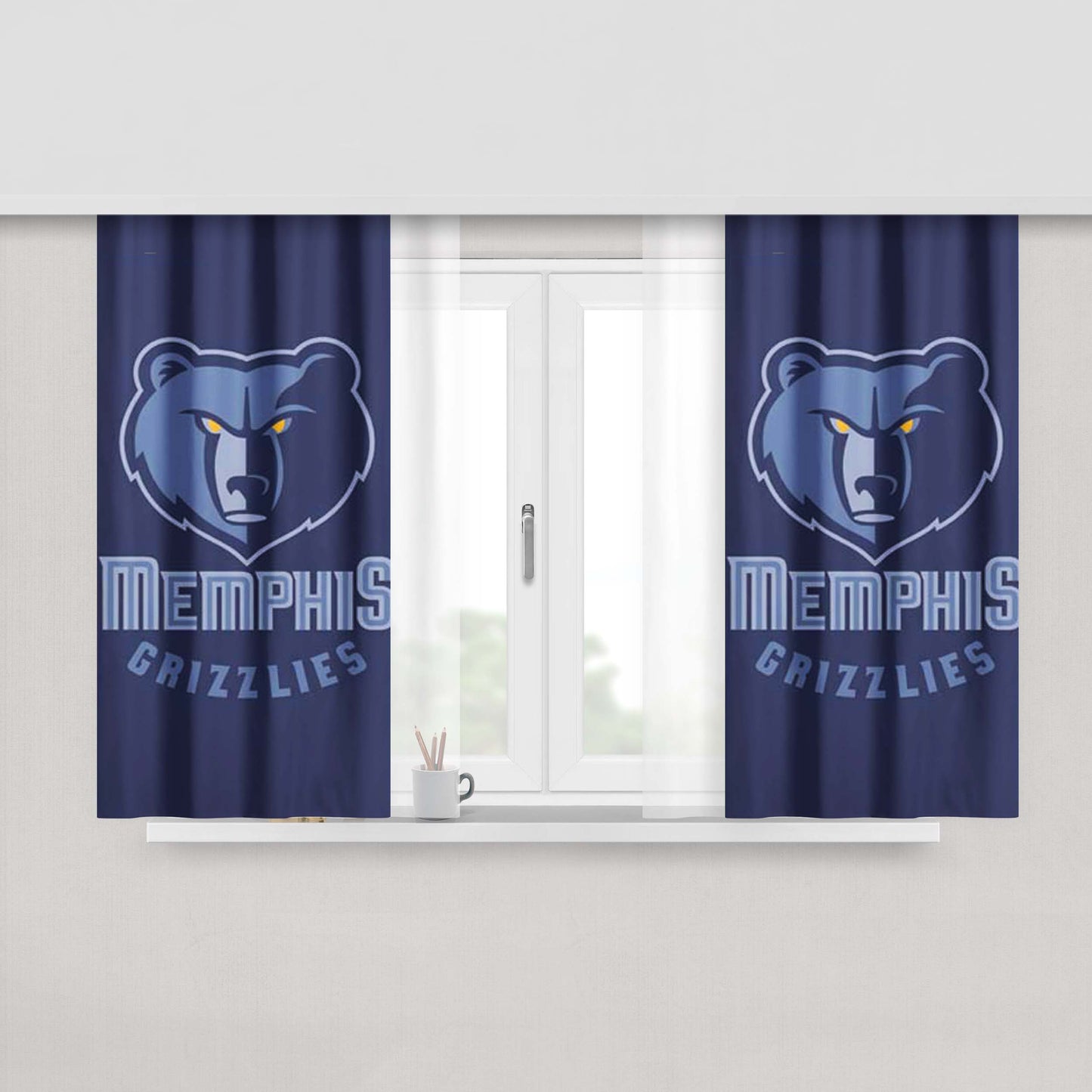 Memphis Grizzlies Blues Peach Skin Window Curtains