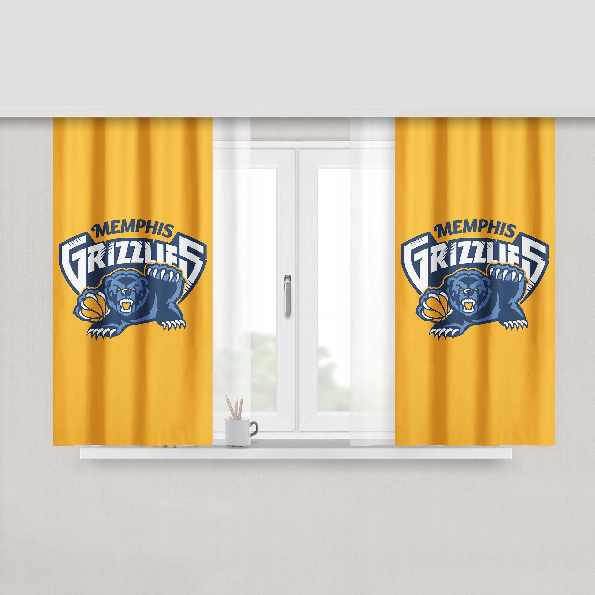 Memphis Grizzlies Logo Peach Skin Window Curtains