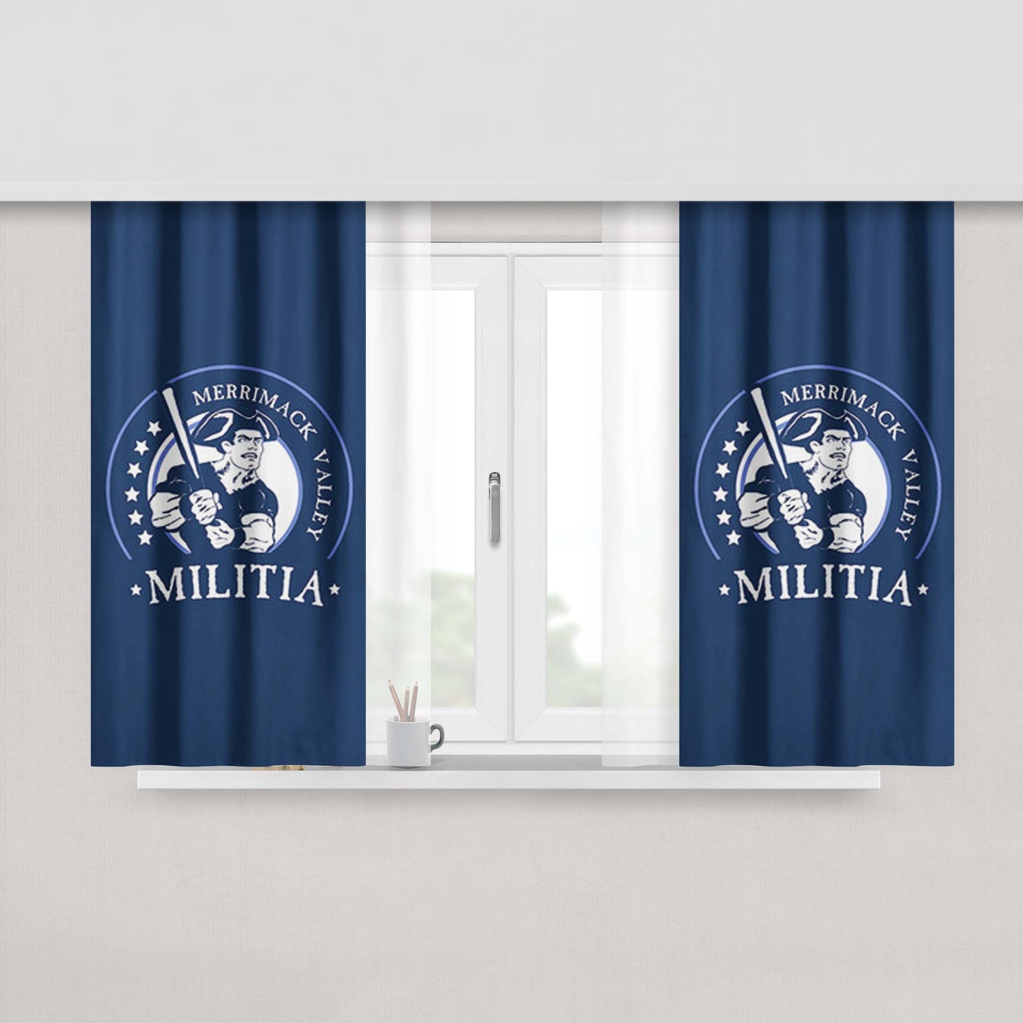 Merrimack Calley Militia Baseball Logo Blue Peach Skin Window Curtains