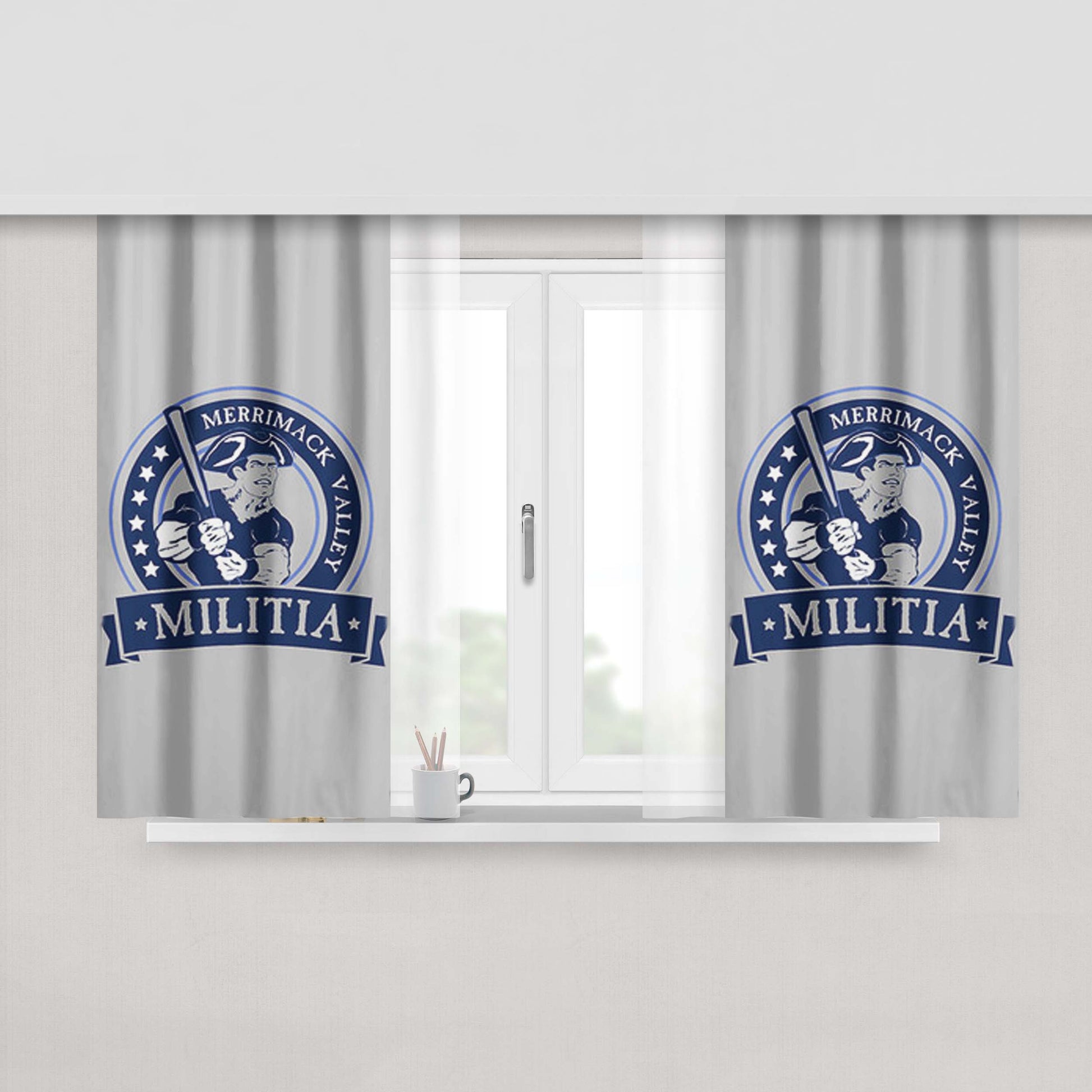 Merrimack Calley Militia Baseball Logo Gray Peach Skin Window Curtains