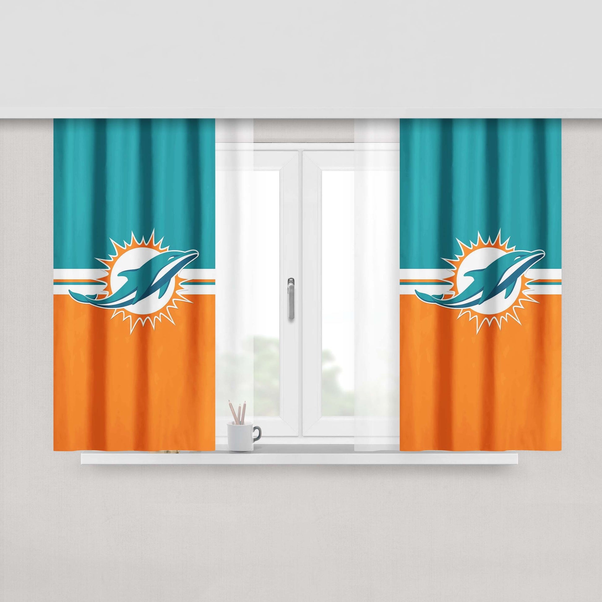 Miami Dolphin Mascot Wallpaper Peach Skin Window Curtains
