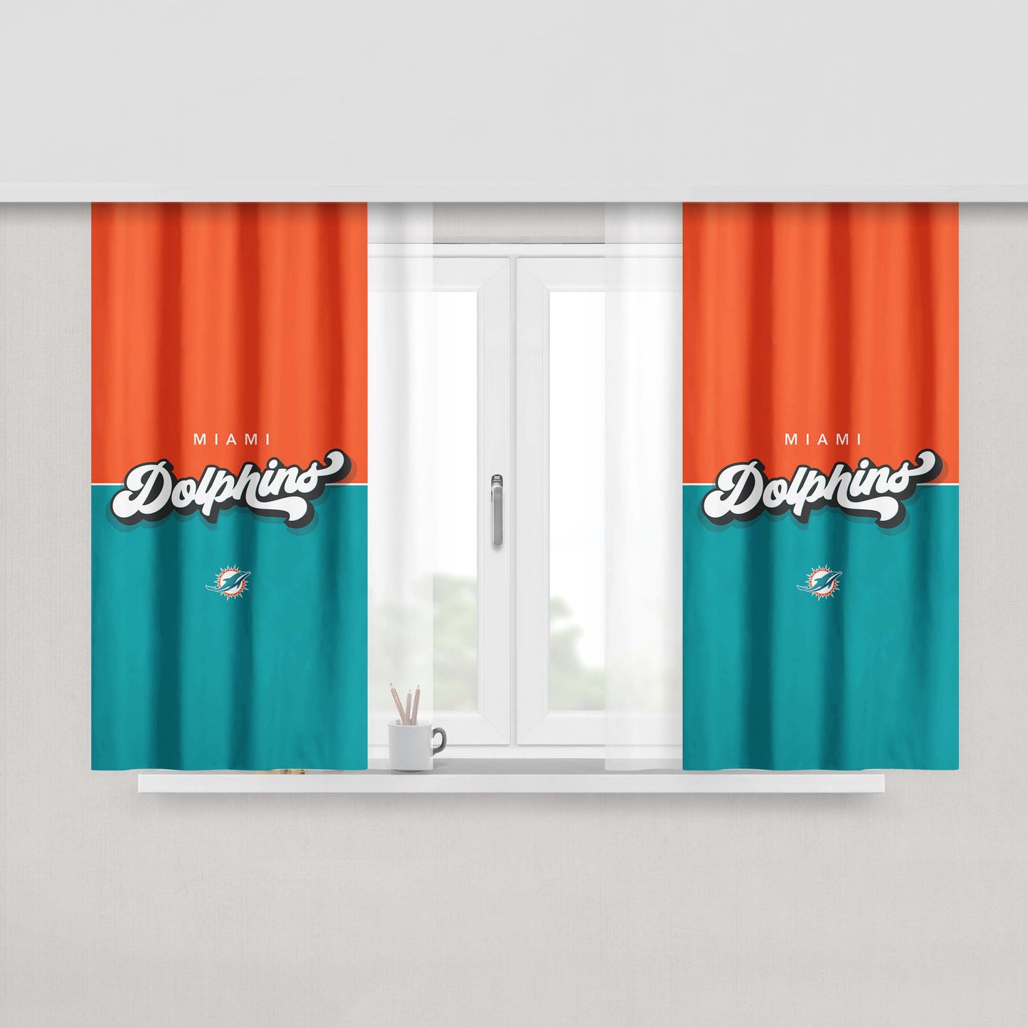 Miami Dolphin Wallpaper Peach Skin Window Curtains