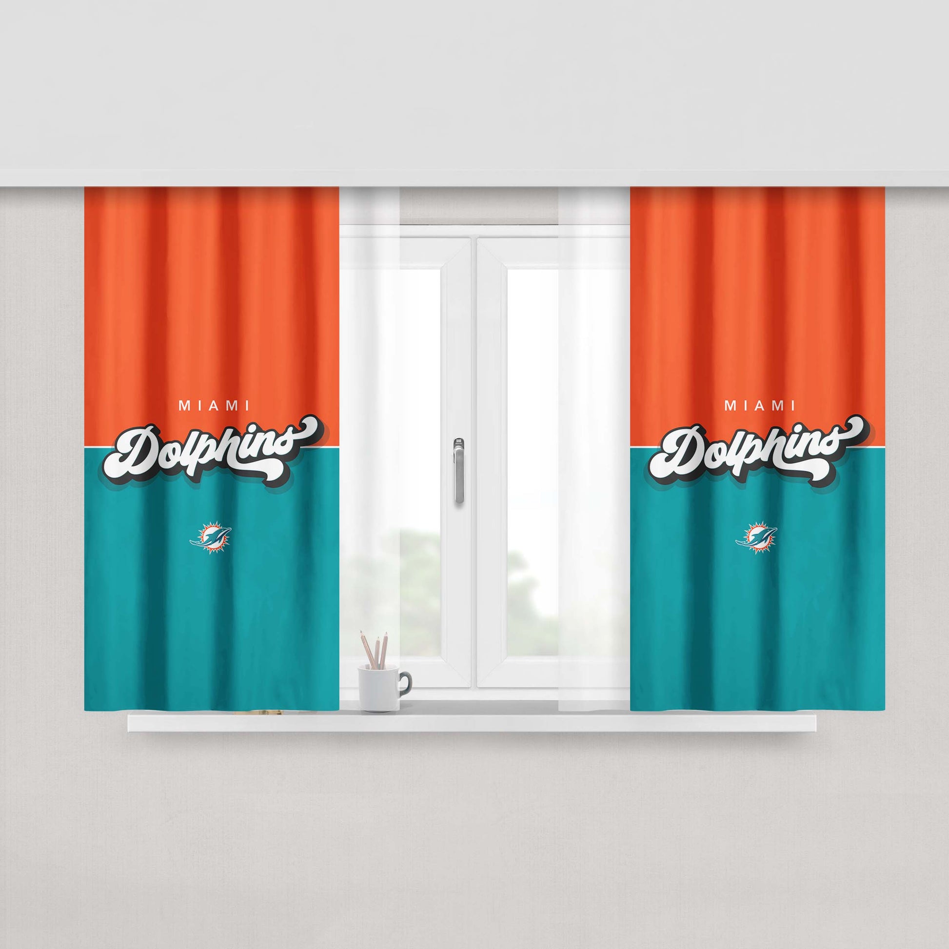 Miami Dolphin Wallpaper Peach Skin Window Curtains