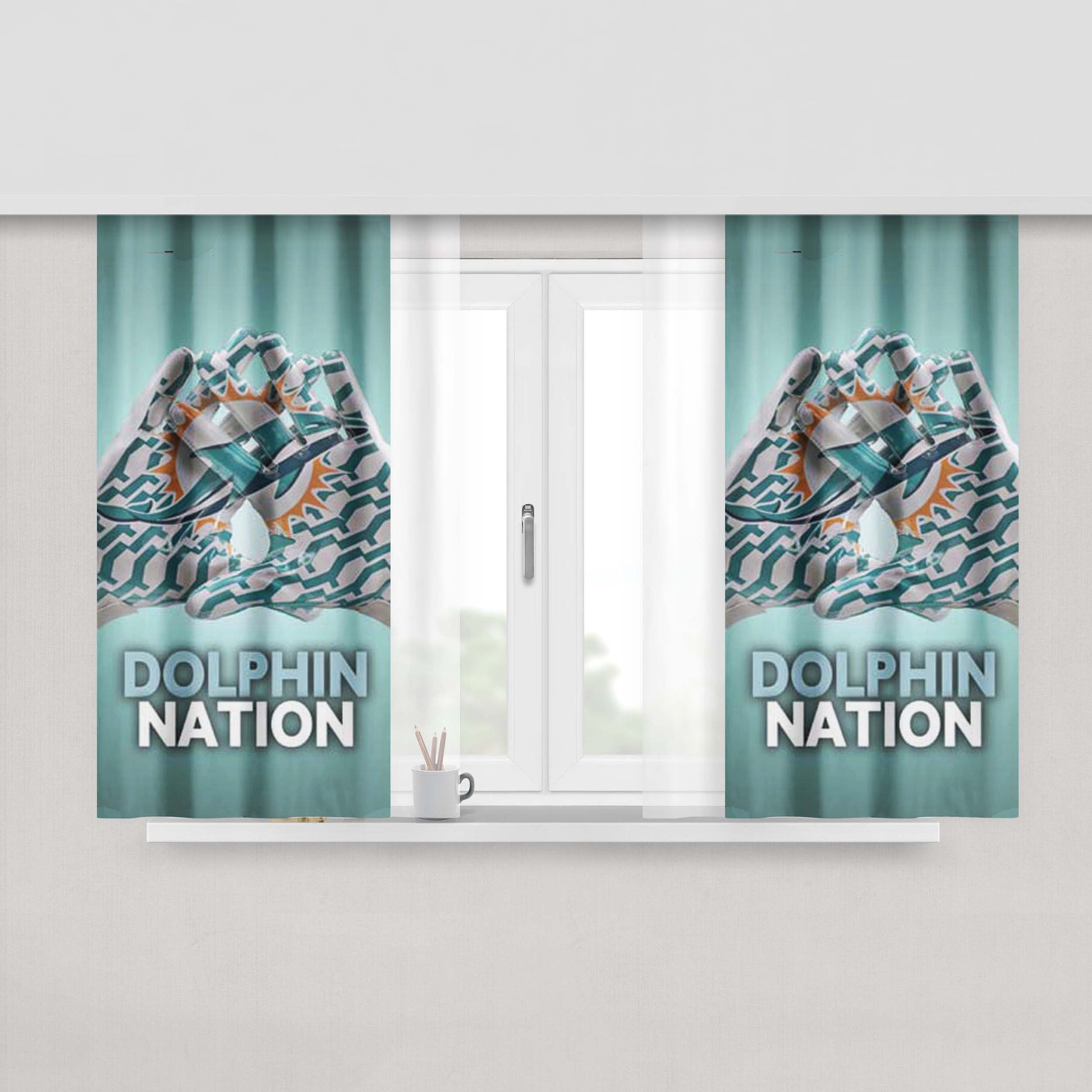 Miami Dolphins Gloves Nation Peach Skin Window Curtains