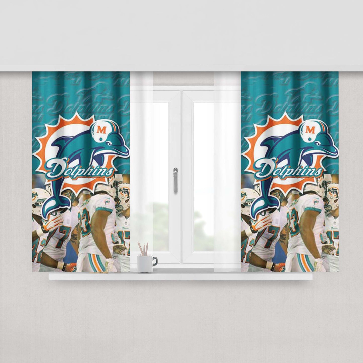 Miami Dolphins Halves Peach Skin Window Curtains