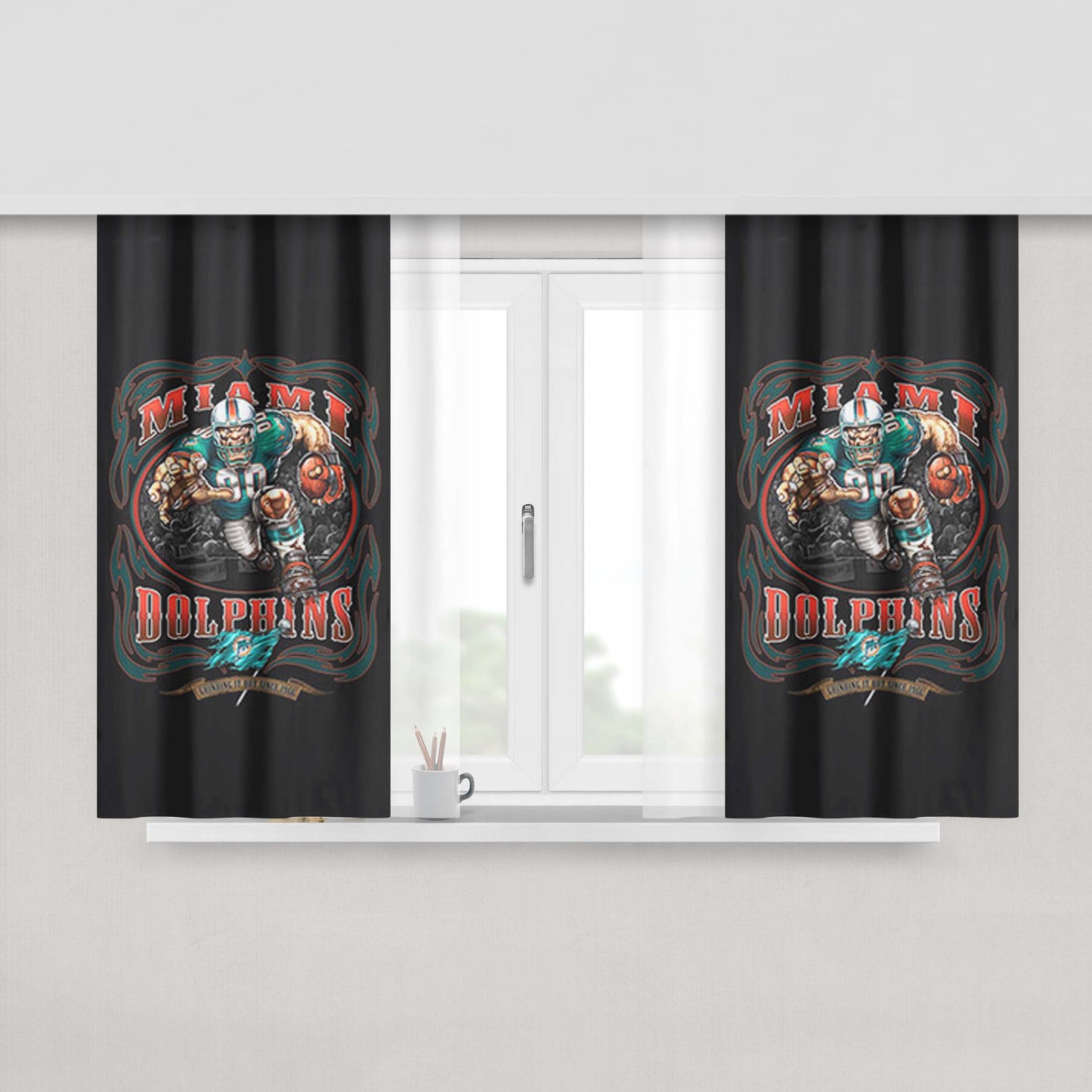 Miami Dolphins Logo Peach Skin Window Curtains