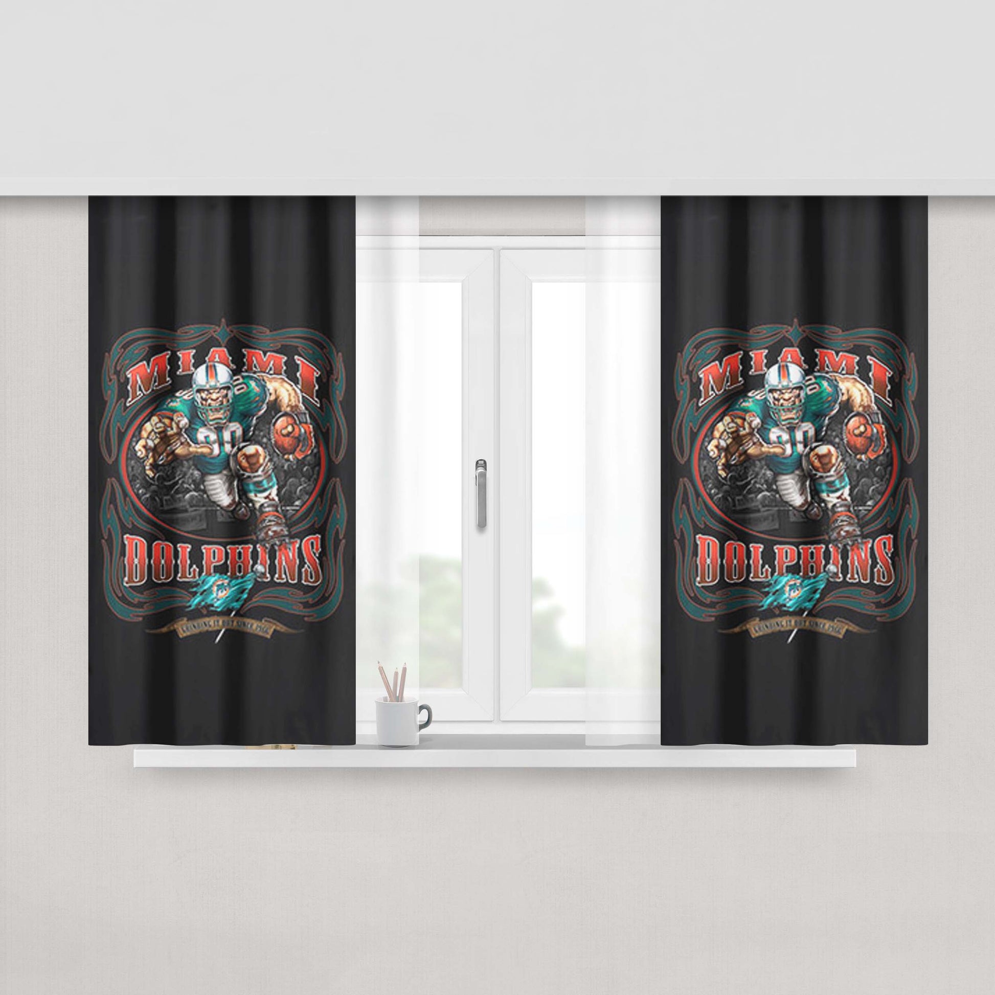 Miami Dolphins Logo Peach Skin Window Curtains