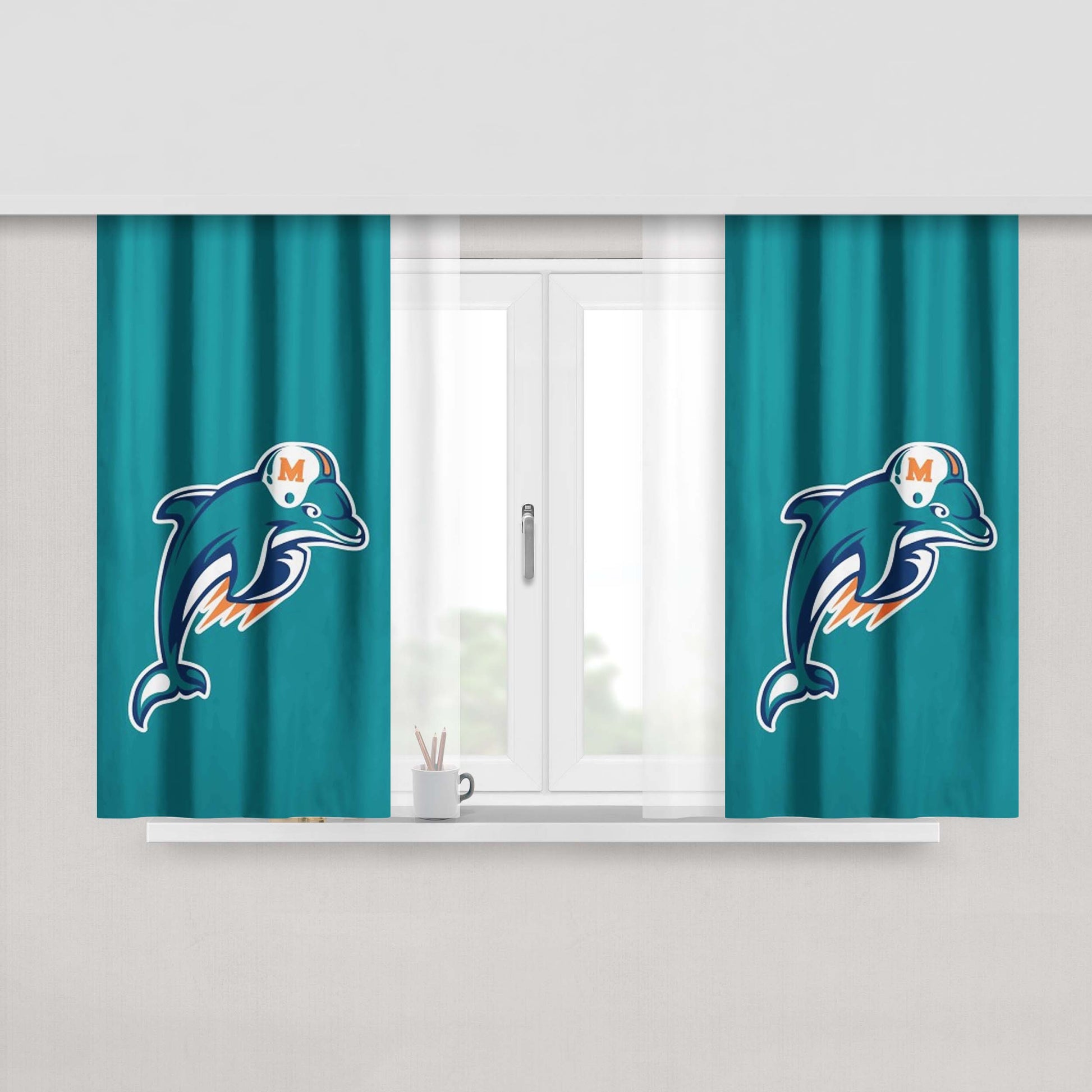 Miami Dolphins Mascot Peach Skin Window Curtains