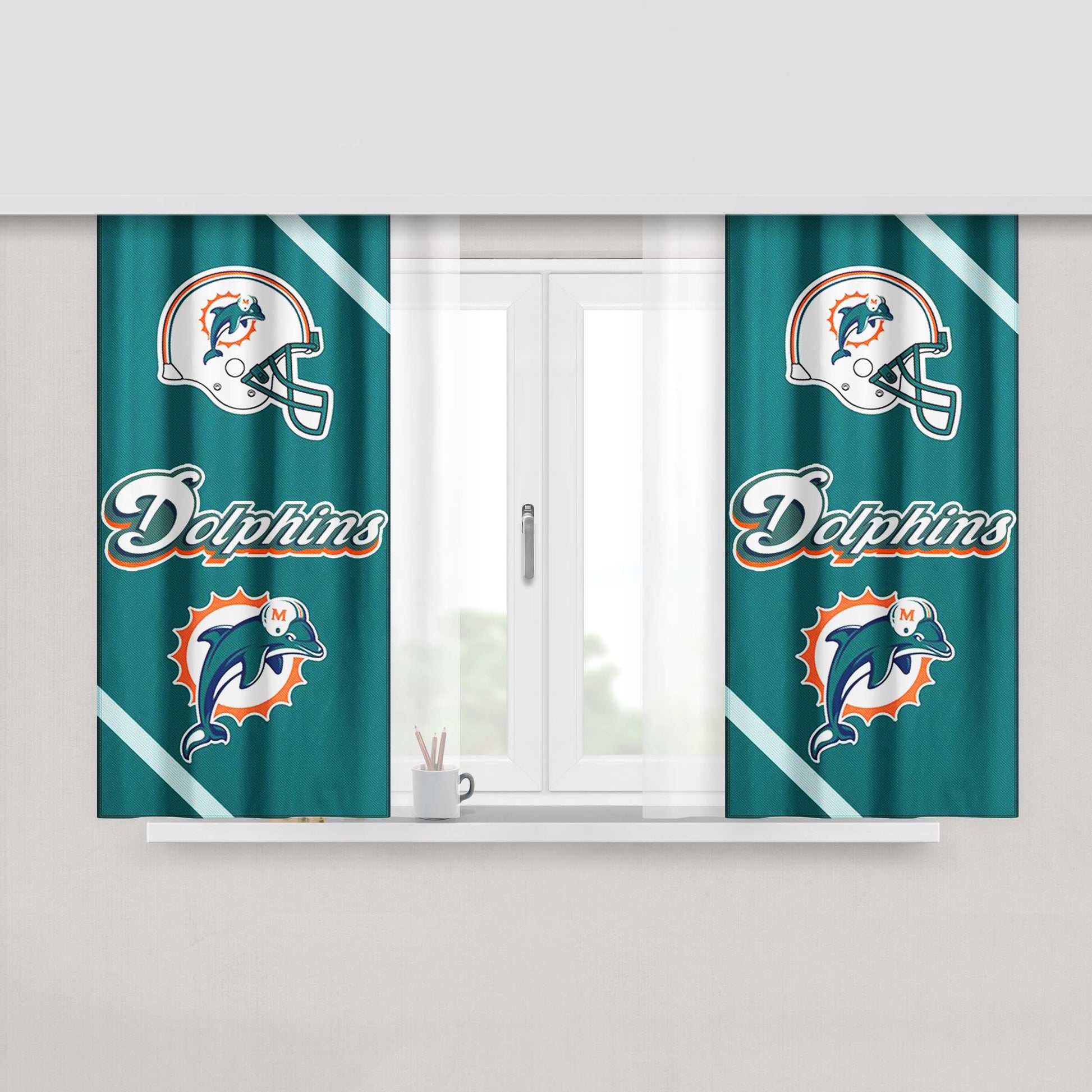 Miami Dolphins Wallpaper Peach Skin Window Curtains
