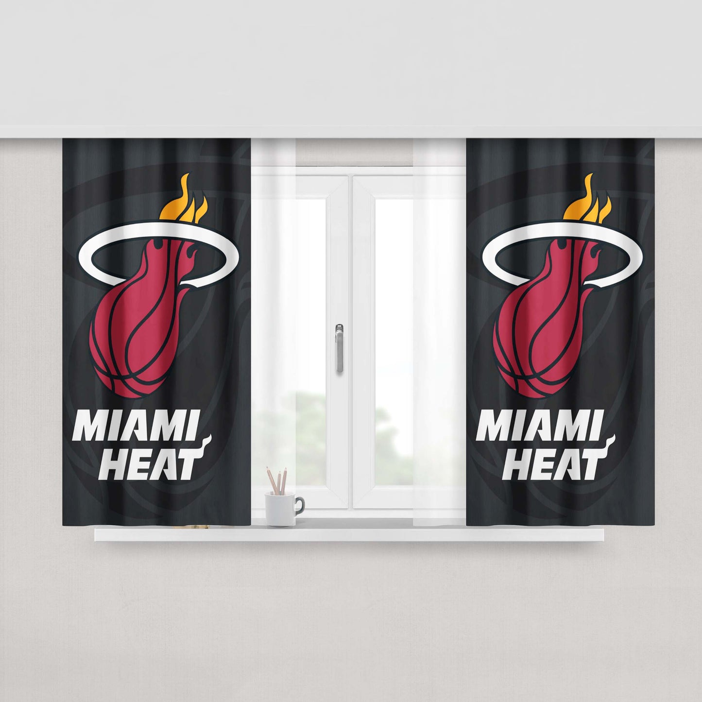 Miami Heat Basket Peach Skin Window Curtains