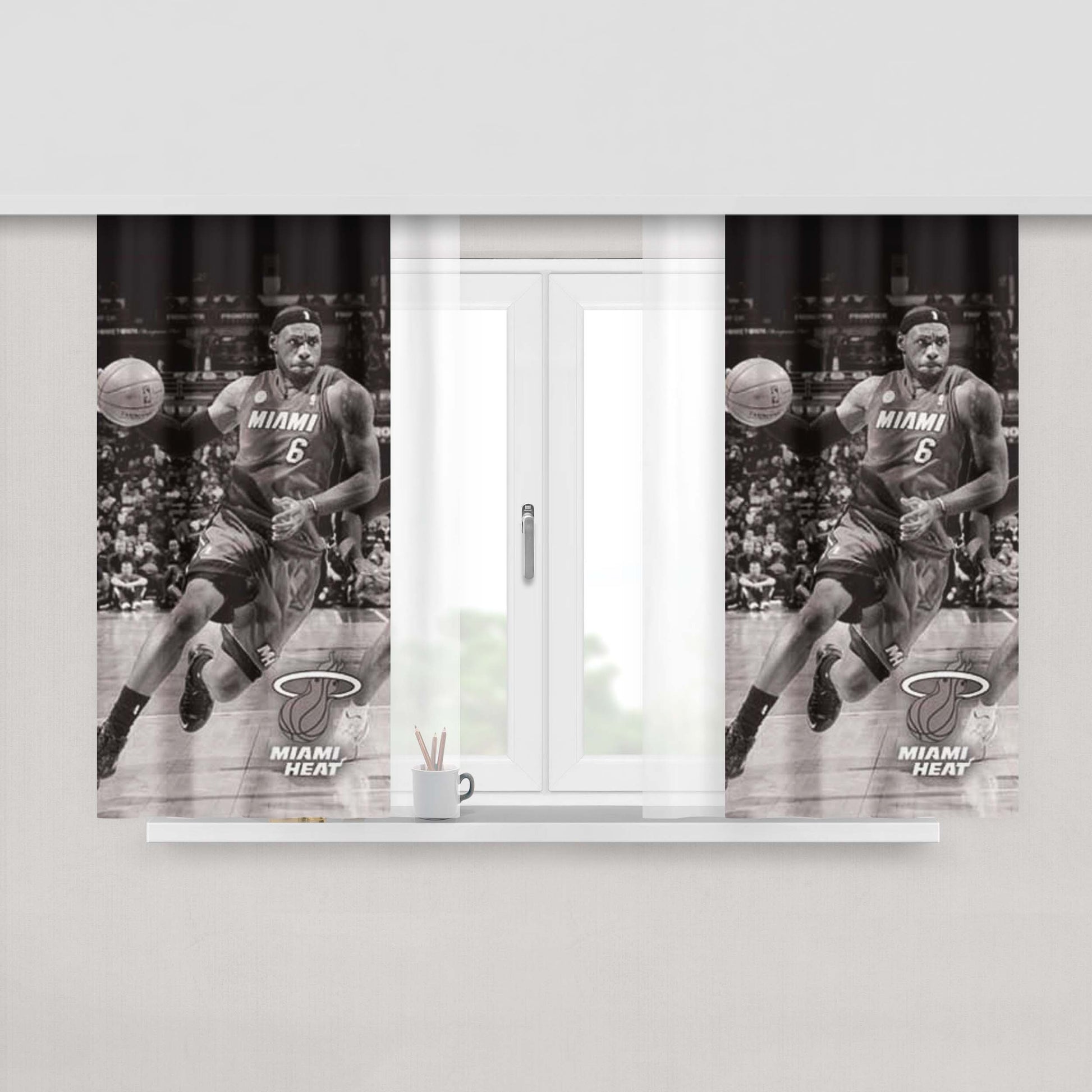 Miami Heat Lebron Running Grey Peach Skin Window Curtains