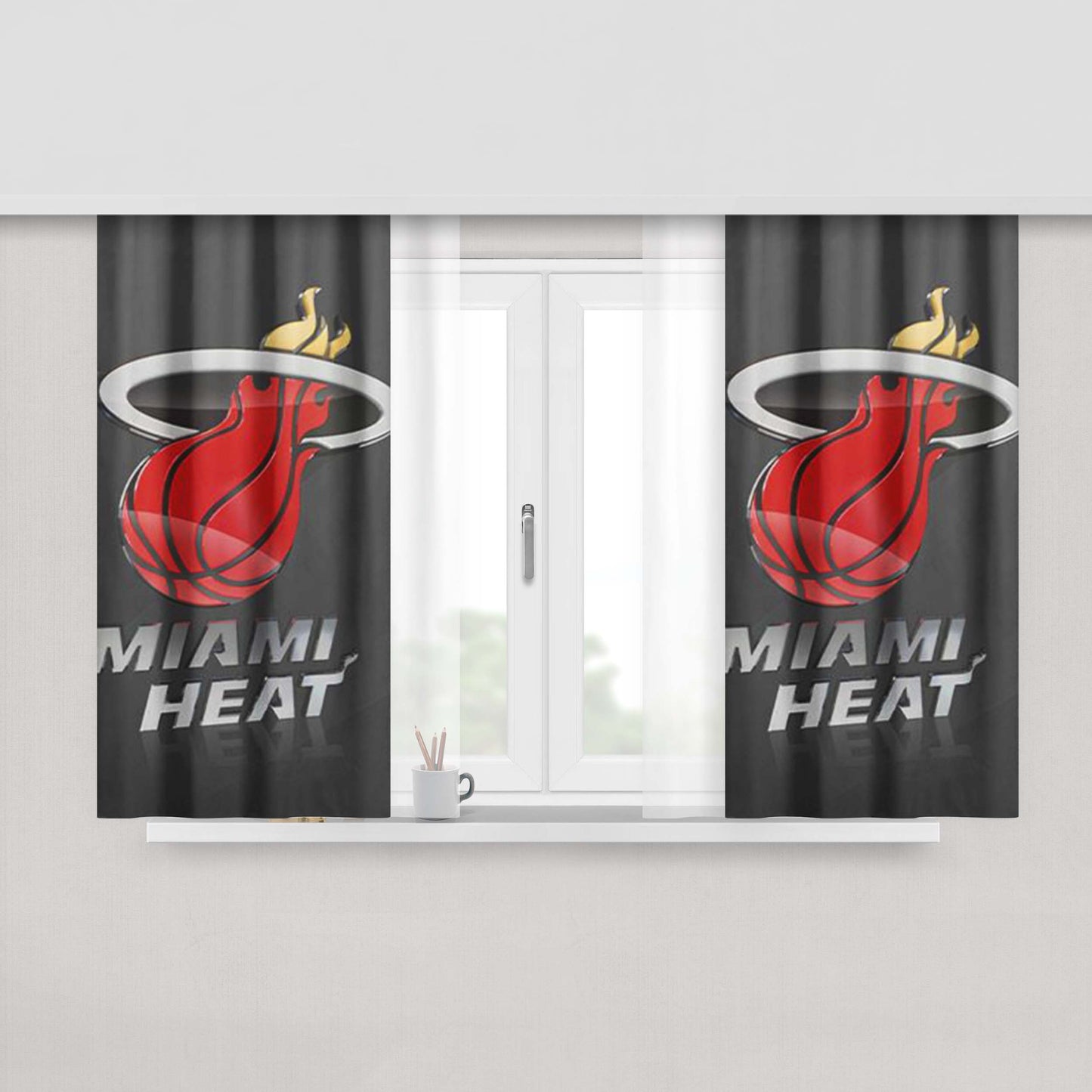 Miami Heat Metal Glossy Logo Peach Skin Window Curtains