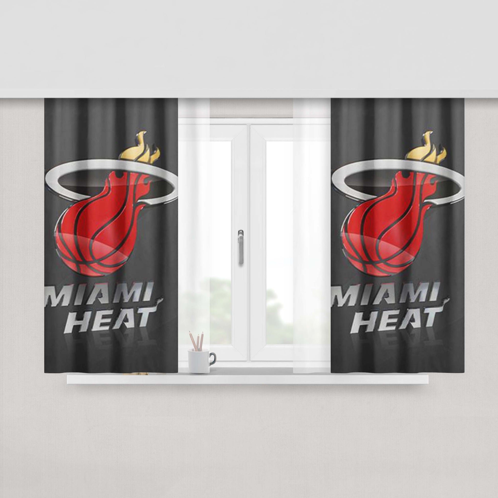 Miami Heat Metal Glossy Logo Peach Skin Window Curtains